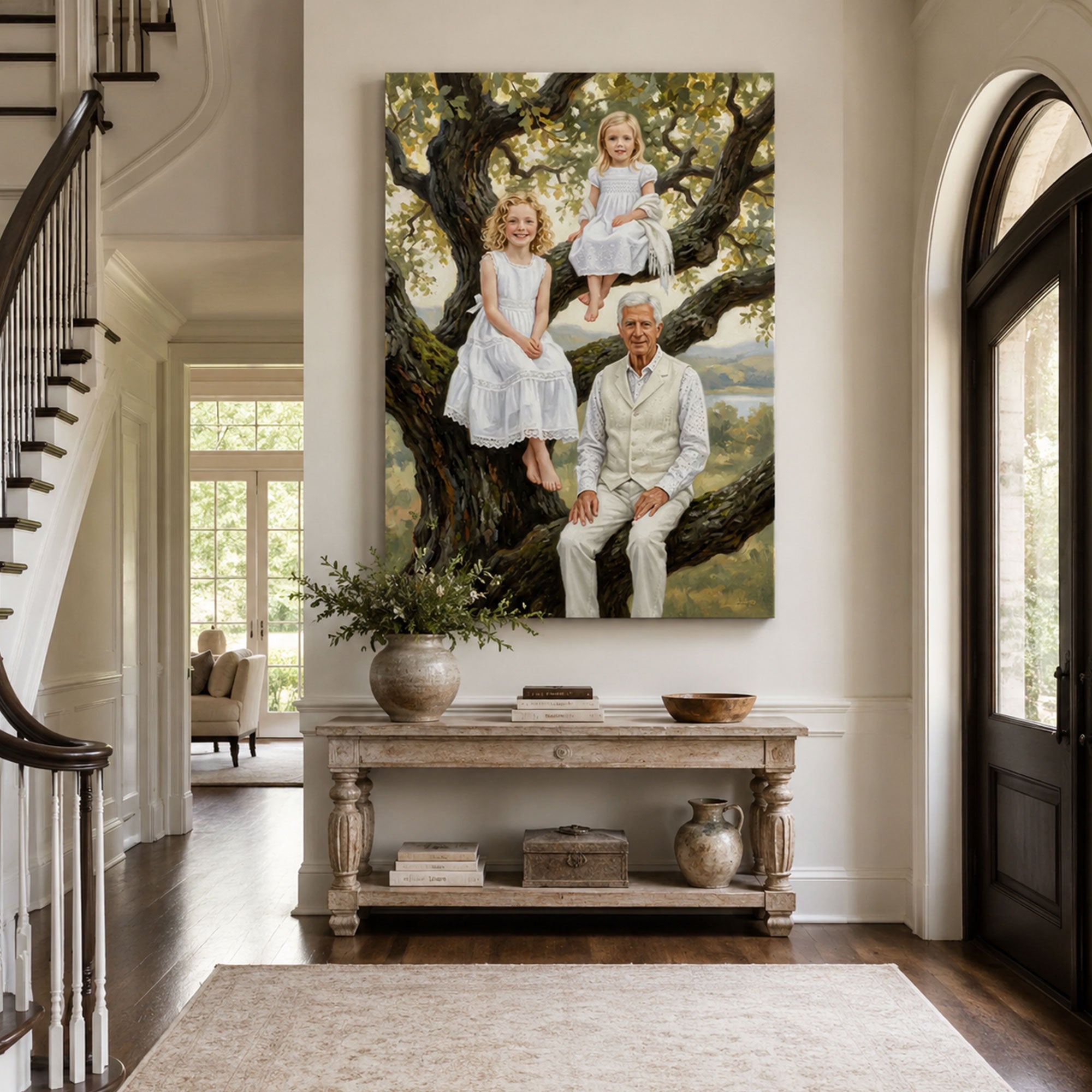 Personalized Tree Of Us Grandpa And Grandchildren Canvas Print, Custom Family Tree Portrait Wall Art, Father’s Day Gift For Grandpa