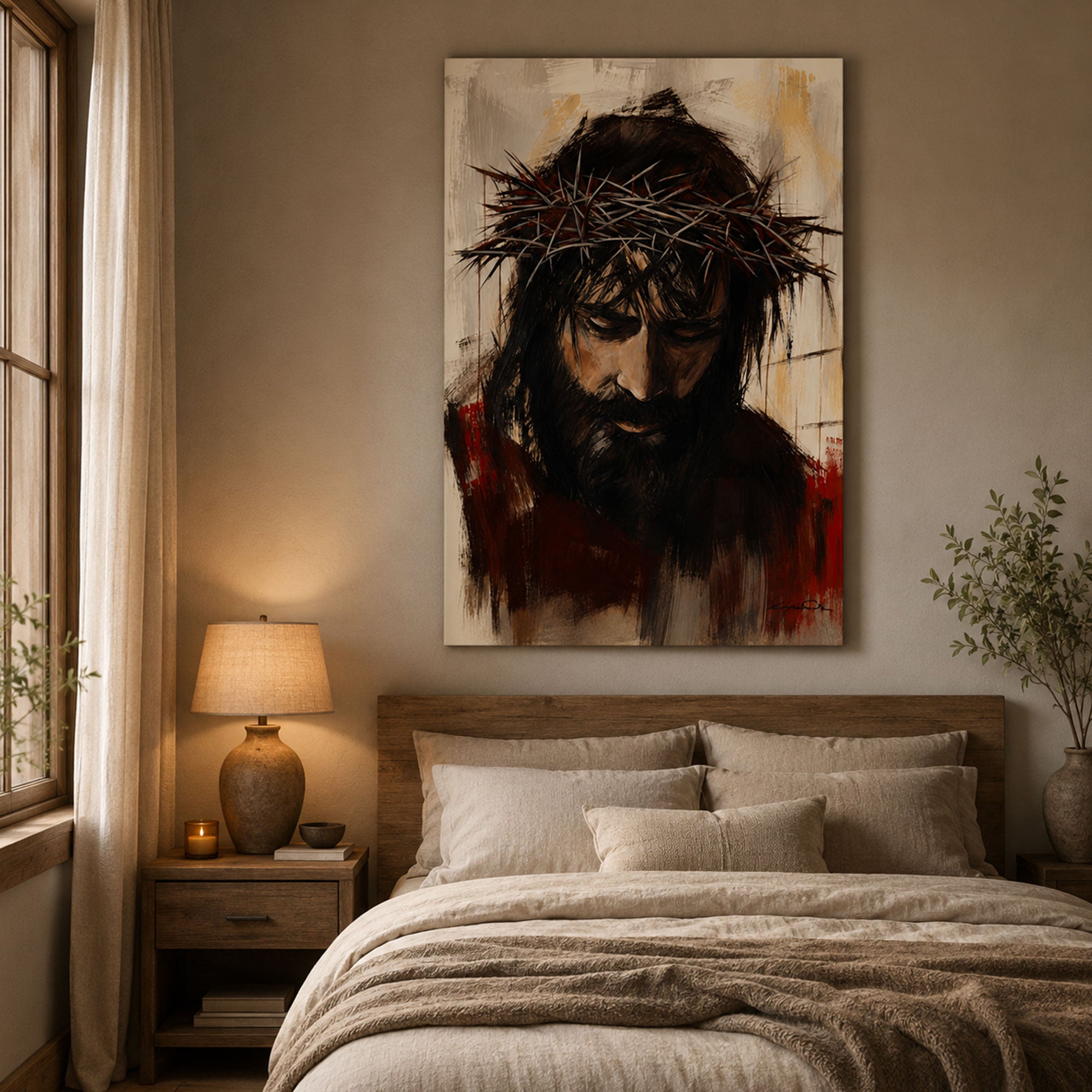 Crown of Thorns Jesus Canvas Print, Passion of Christ Christian Wall Art, Modern Catholic Home Decor