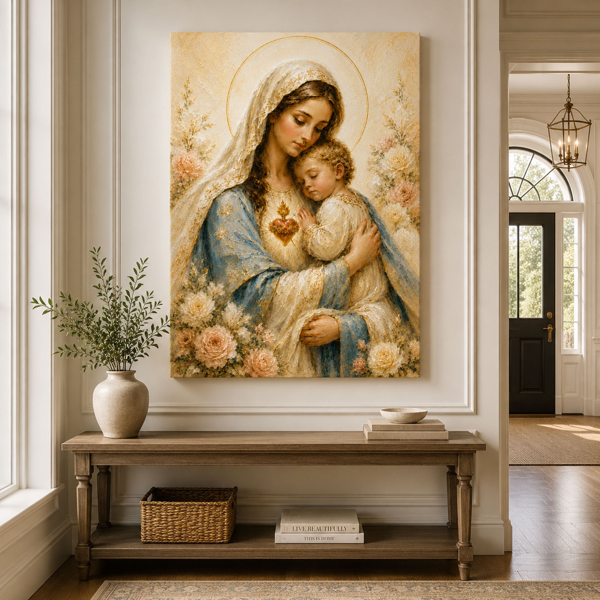 Virgin Mary and Child Canvas Print Immaculate Heart Catholic Wall Art Christian Home Decor