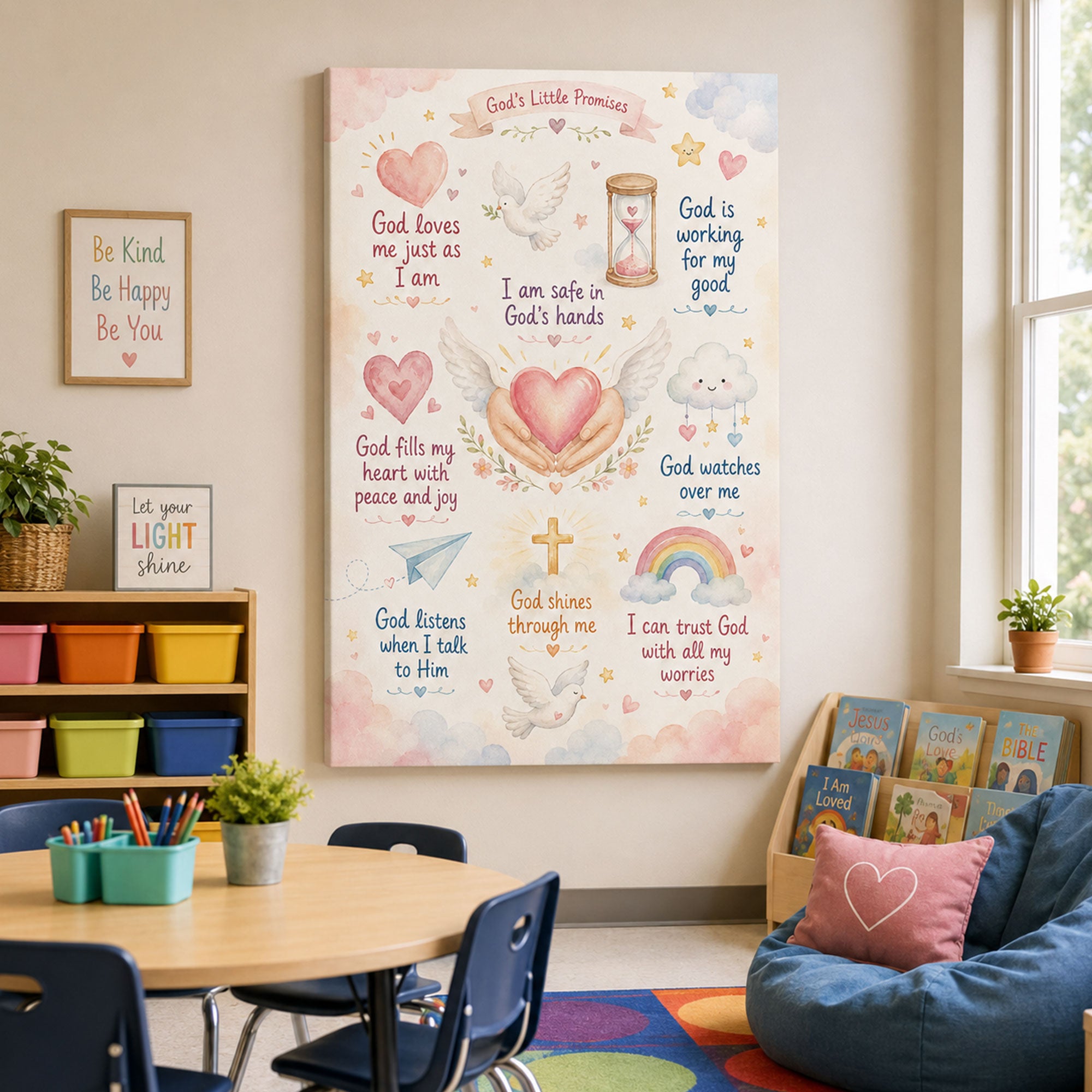 God’s Little Promises Christian Kids Wall Art Pastel Watercolor Nursery Faith Affirmation Canvas Print