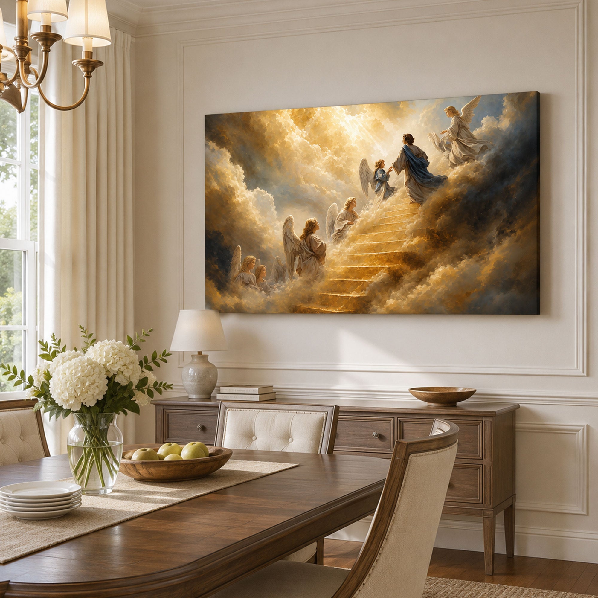 Stairway to Heaven with Angels Canvas Print, Christian Home Decor