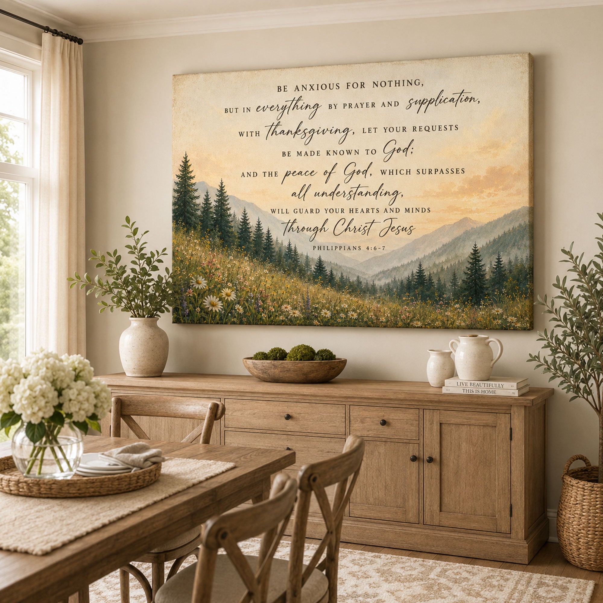 Philippians 4:6-7 Canvas Print, Be Anxious for Nothing Christian Scripture Wall Art, Peace of God Home Decor Gift