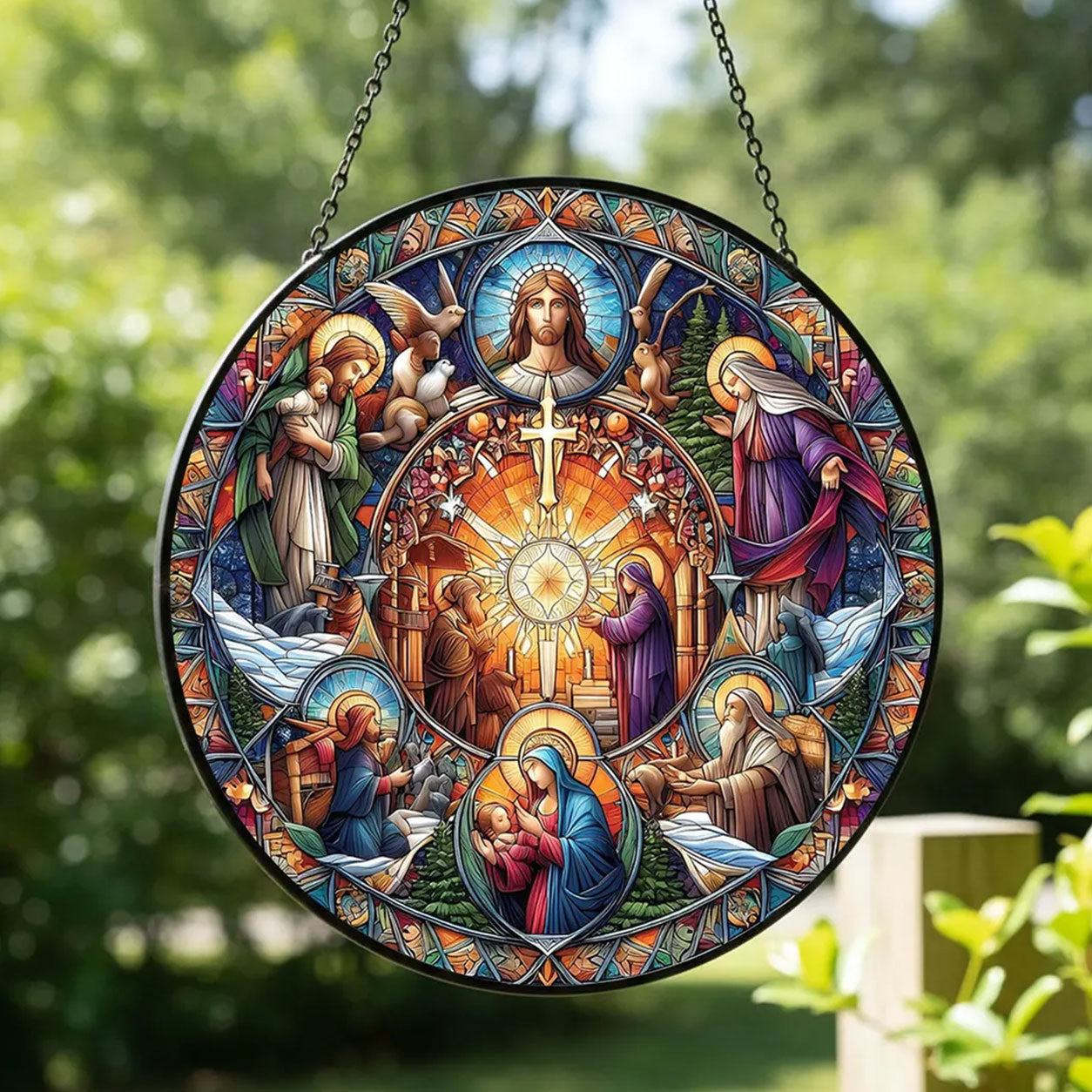 Holy Eucharist Jesus and Mary Suncatcher, Catholic Saints Window Hanging, Christian Faith Gift