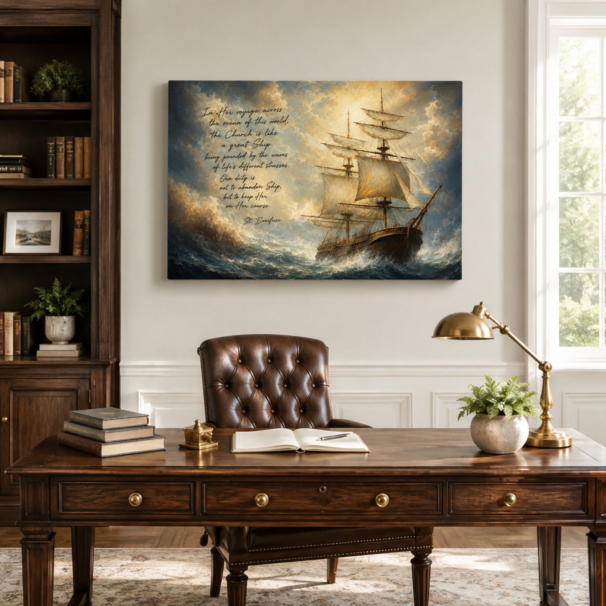 St. Boniface Church as a Great Ship Quote Canvas Print, Catholic Home Decor