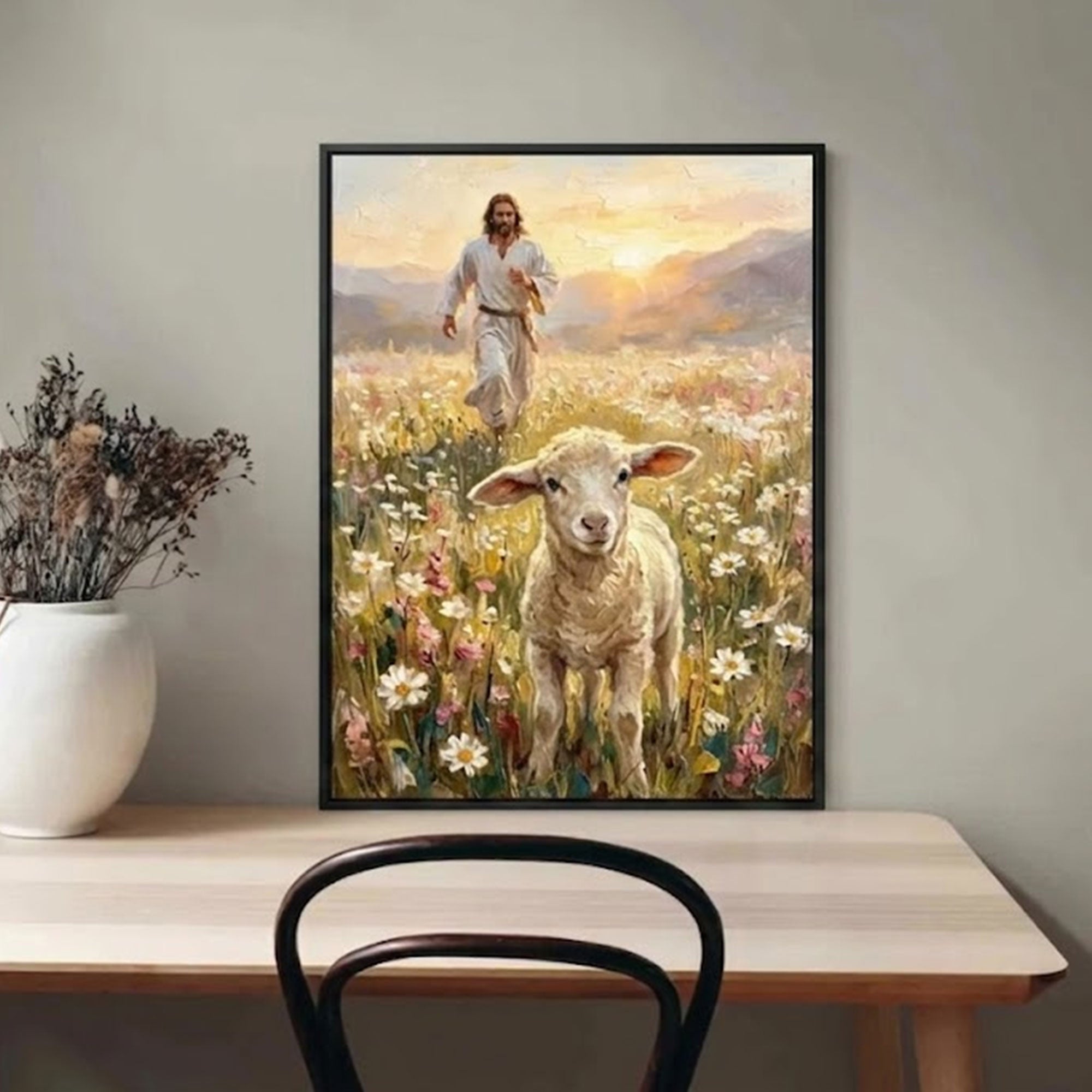 Jesus Saves the Lamb Canvas Print, Good Shepherd Wall Art, Christian Faith Decor, Religious Home Gift