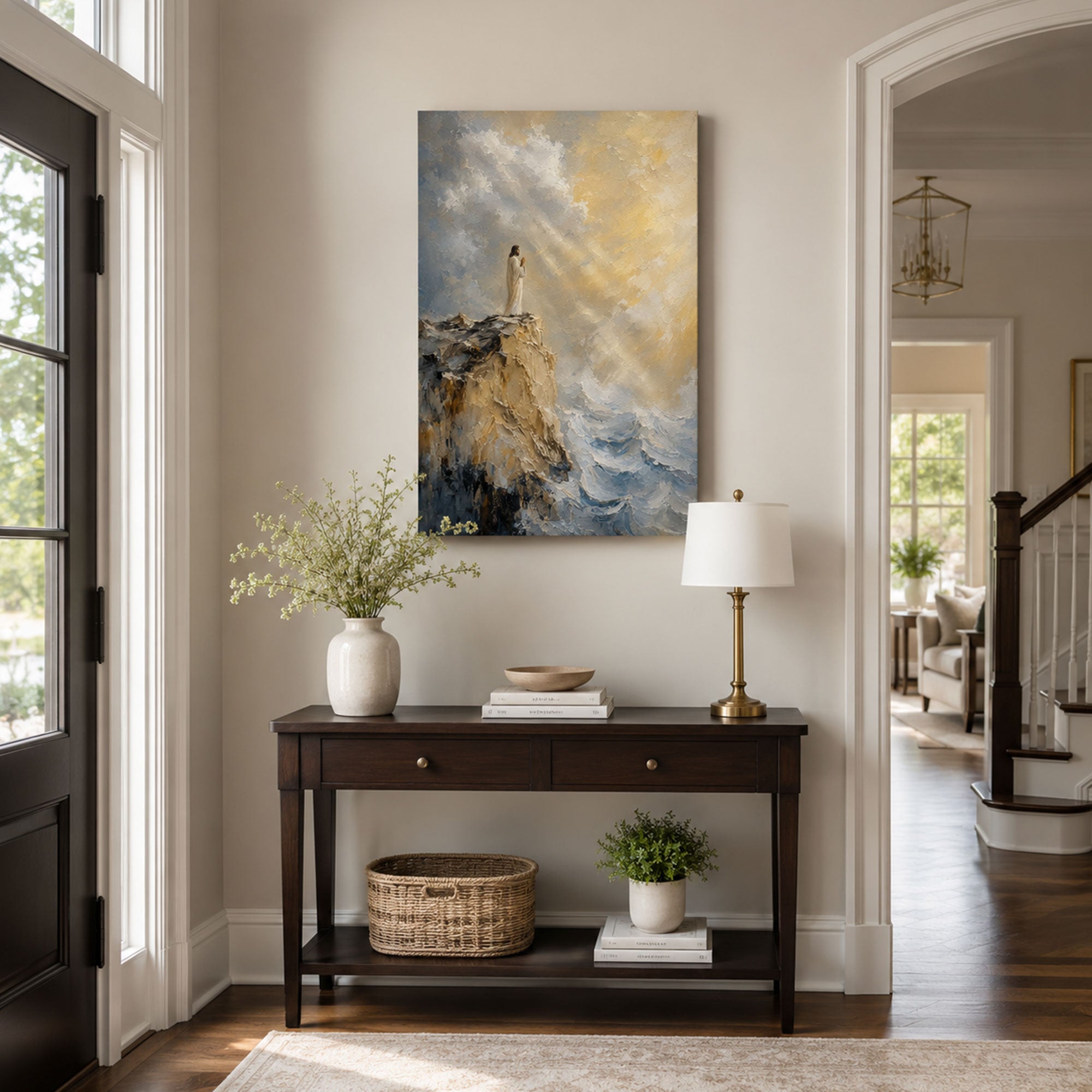 Jesus on the Clifftop Canvas Print, Christian Home Decor