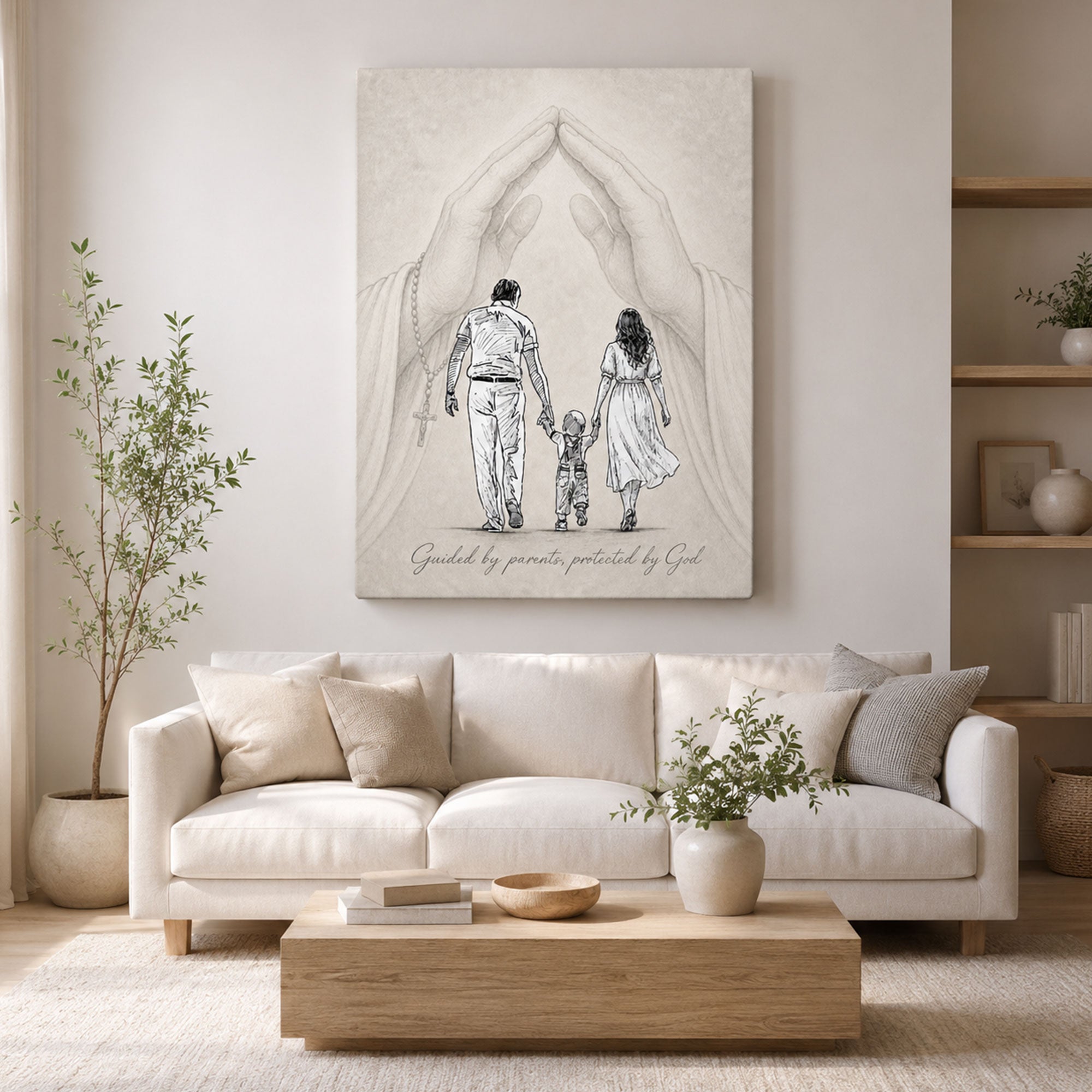 Guided by Parents Protected by God Canvas Print, Christian Family Wall Art, Inspirational Faith Home Decor