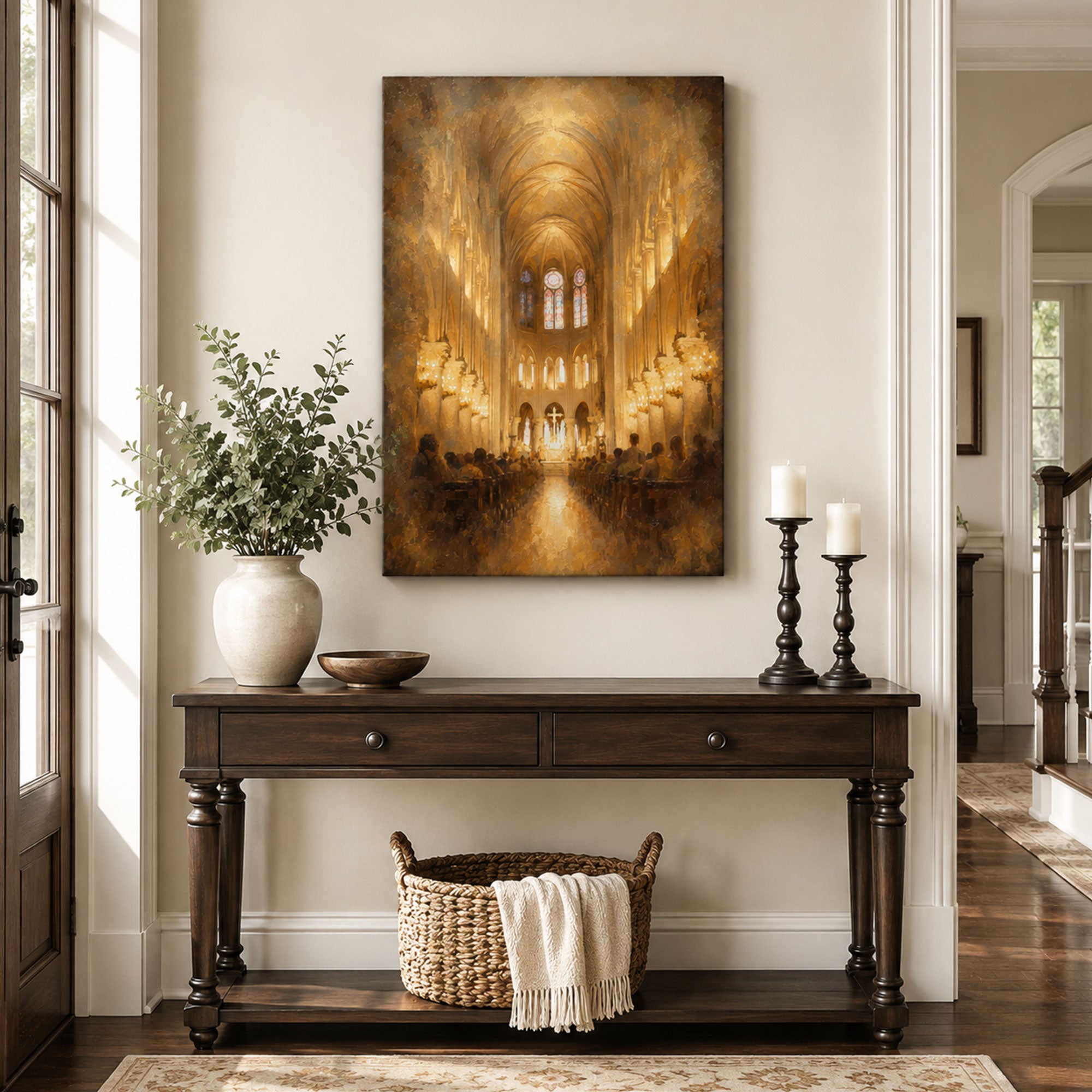 Catholic Church Interior Canvas Print, House of God Christian Wall Decor, Sacred Faith Gift