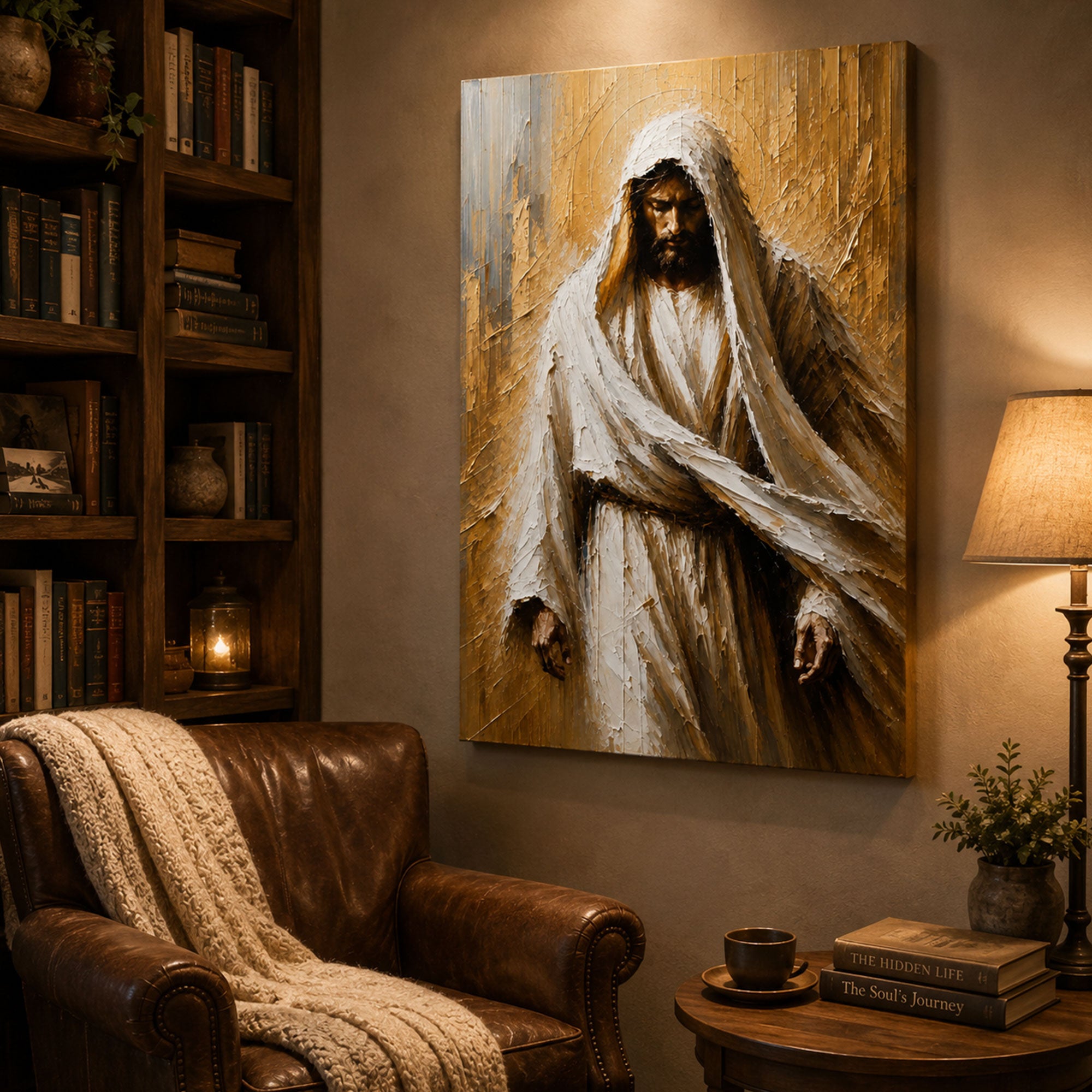 Jesus in White Robe Canvas Print, Peaceful Christian Wall Art, Faith Home Decor