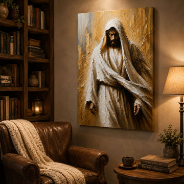Jesus in White Robe Canvas Print, Peaceful Christian Wall Art, Faith Home Decor