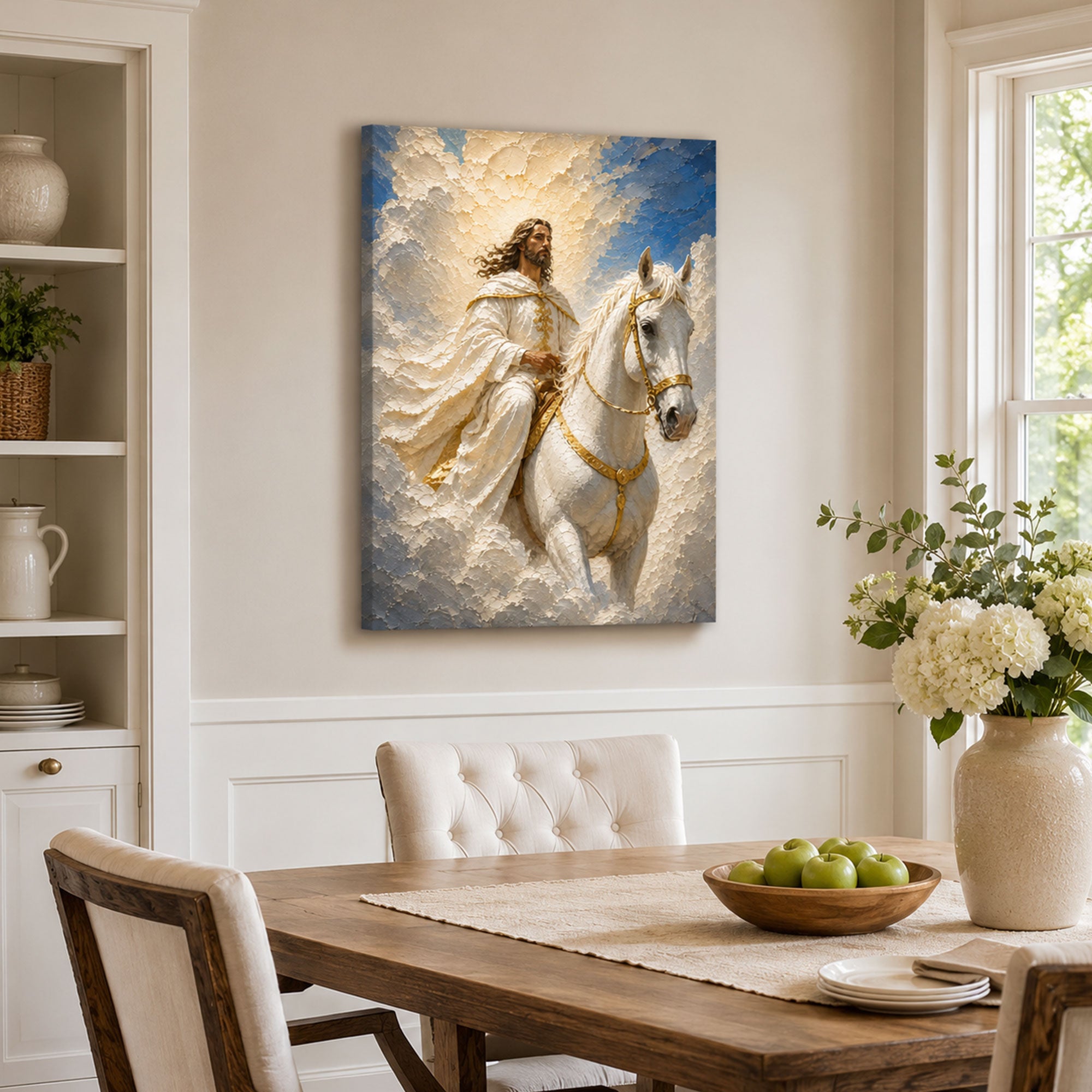 Second Coming of Jesus Canvas Print, White Horse Christian Wall Art Gift