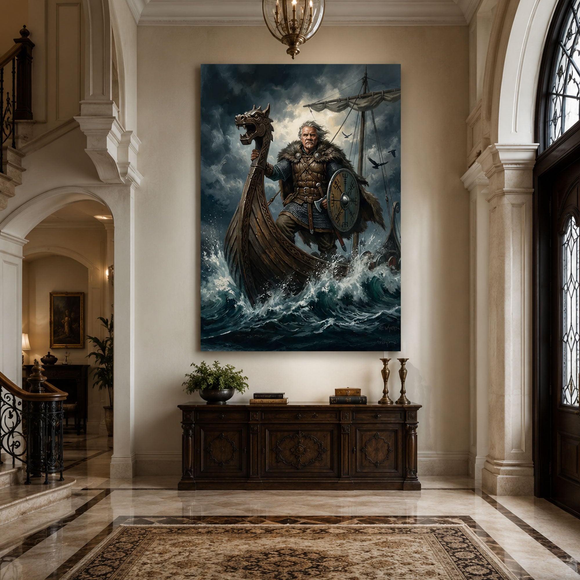 Custom Face For Dad Storm Saga Canvas, Personalized Viking Sea Warrior Portrait, Funny Father’s Day Gift
