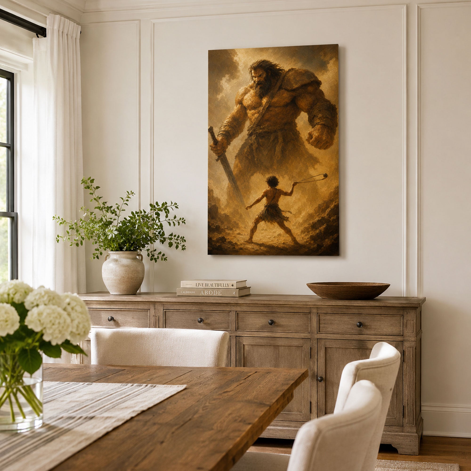 David’s Faith Against Goliath Canvas Print, Christian Home Decor