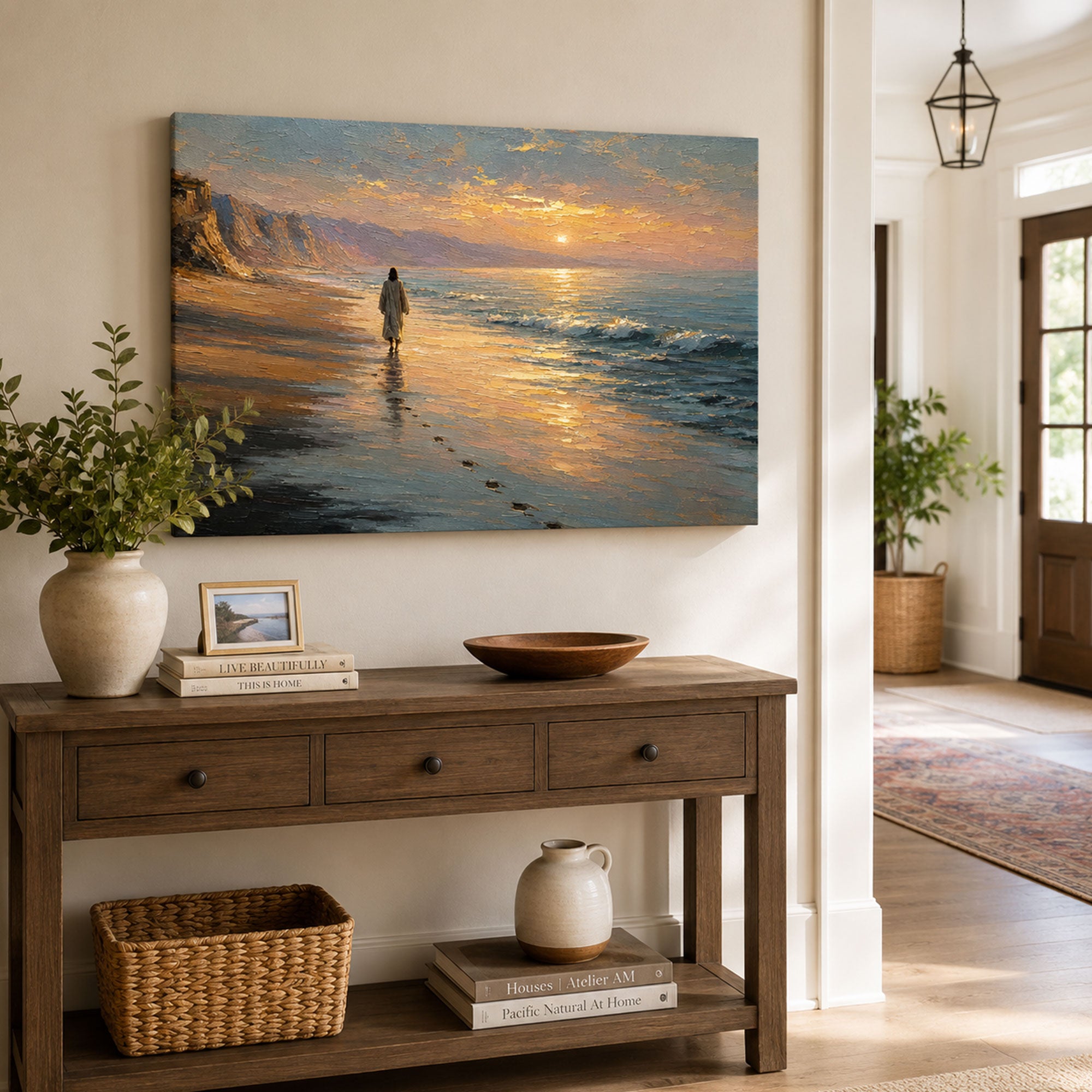 Jesus Walking by the Sea Canvas Print, Peaceful Christian Home Decor