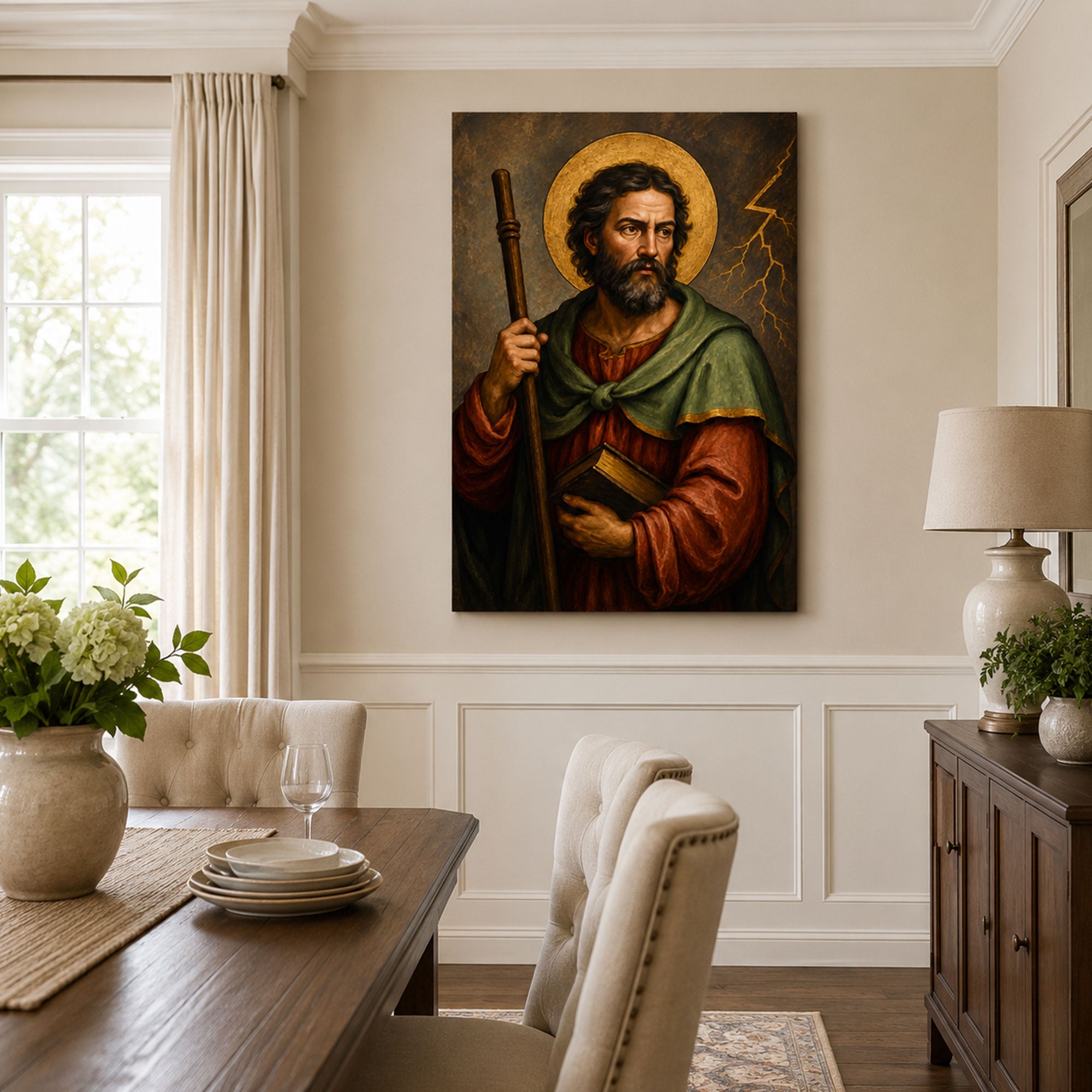 Saint James the Greater with Staff and Scripture Canvas Print, Catholic Apostle Art