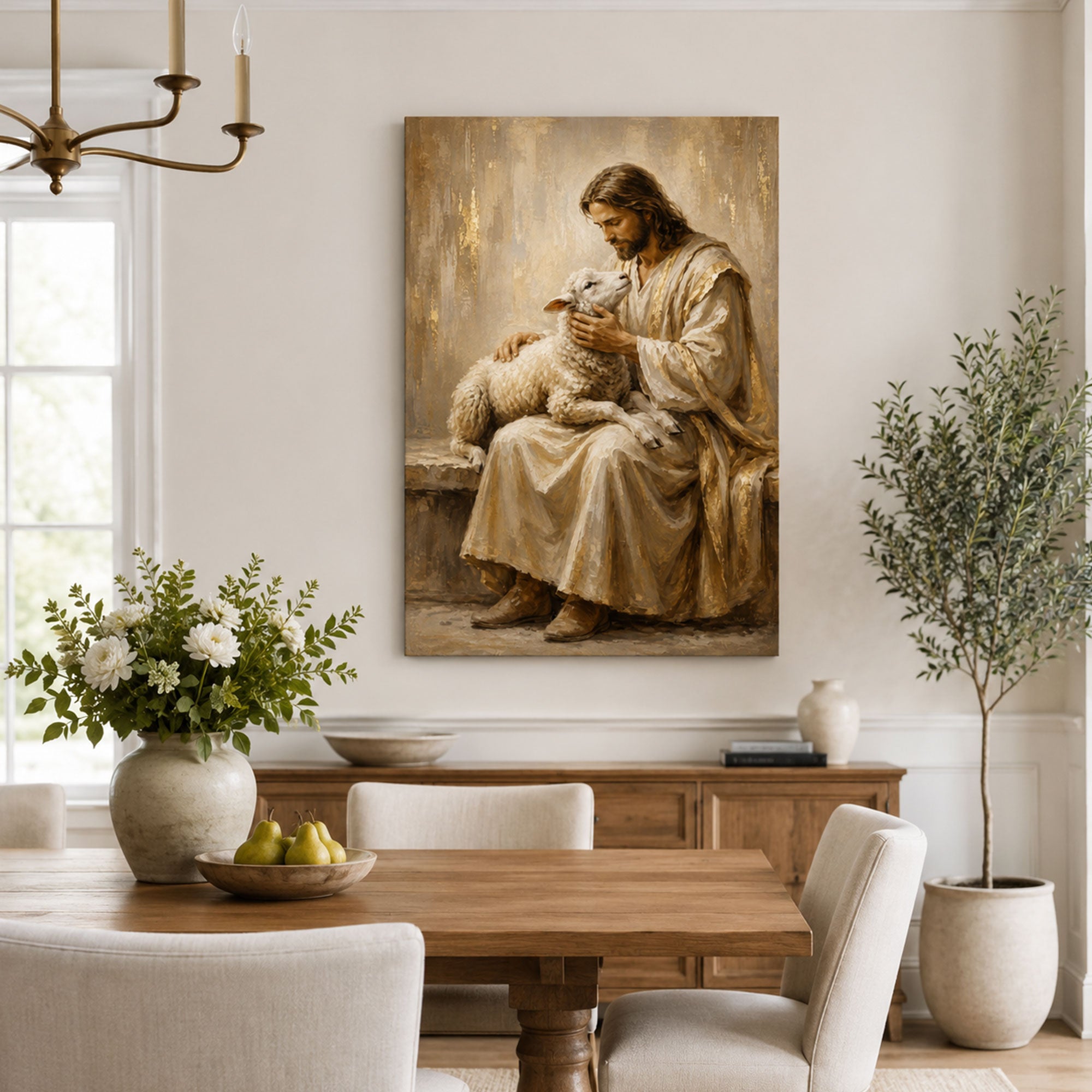 Jesus Holding the Lost Lamb Canvas Print, Good Shepherd Christian Wall Decor, Faith Gift