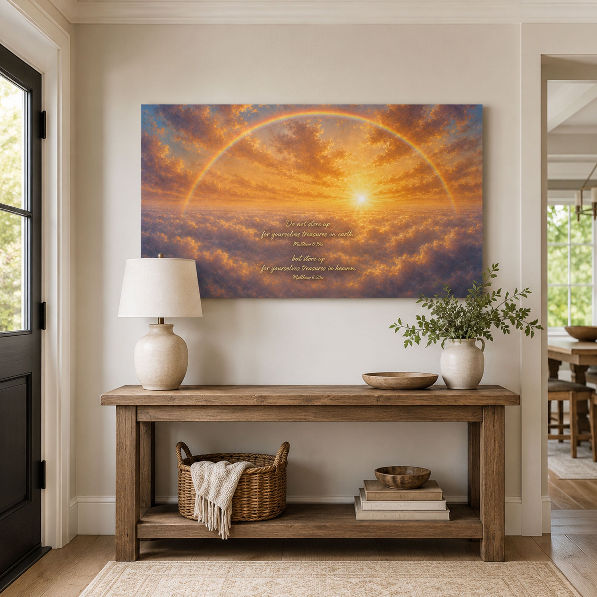 Heavenly Treasure Rainbow Canvas Print, Matthew 6:19–20 Bible Verse, Christian Wall Decor
