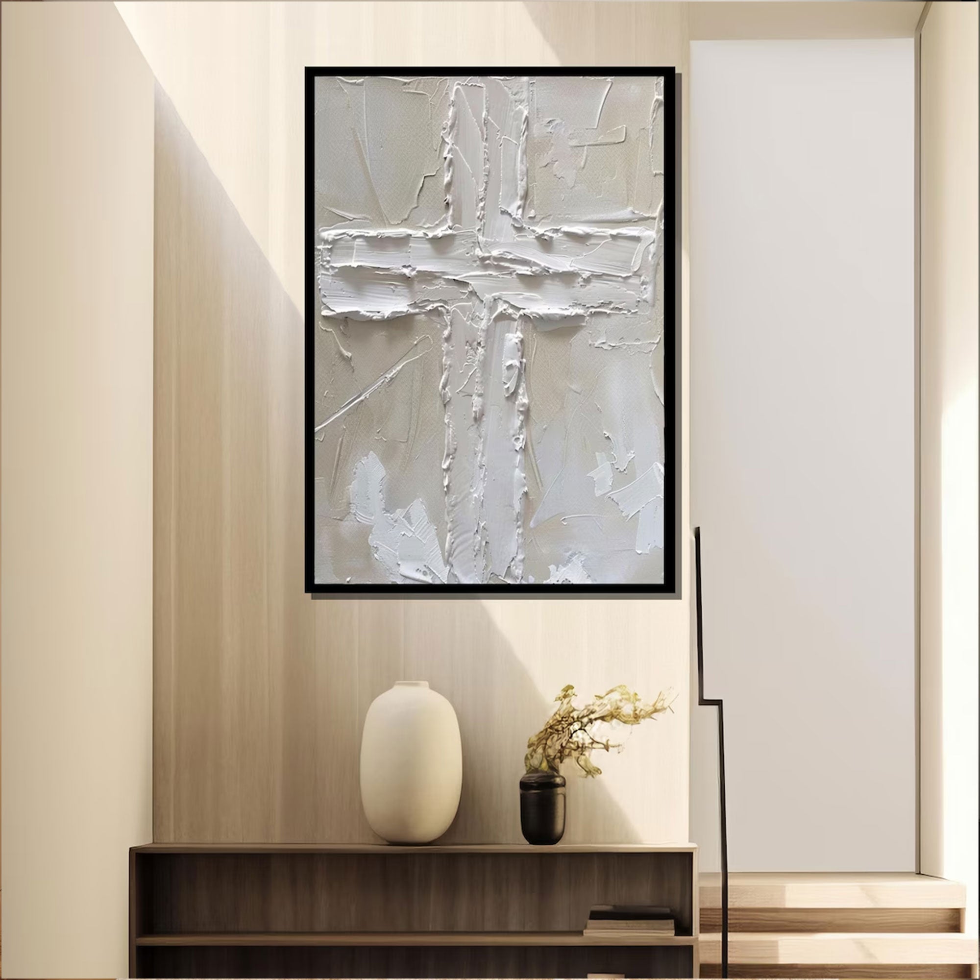 Minimalist White Cross Canvas Print, Modern Catholic Christian Wall Art, Symbol of Faith and Redemption, Sacred Religious Decor, Inspirational Spiritual Gift