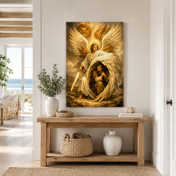 Guardian Angel Protection Canvas Print, Christian Angel Wall Art, Faith Home Decor Gift