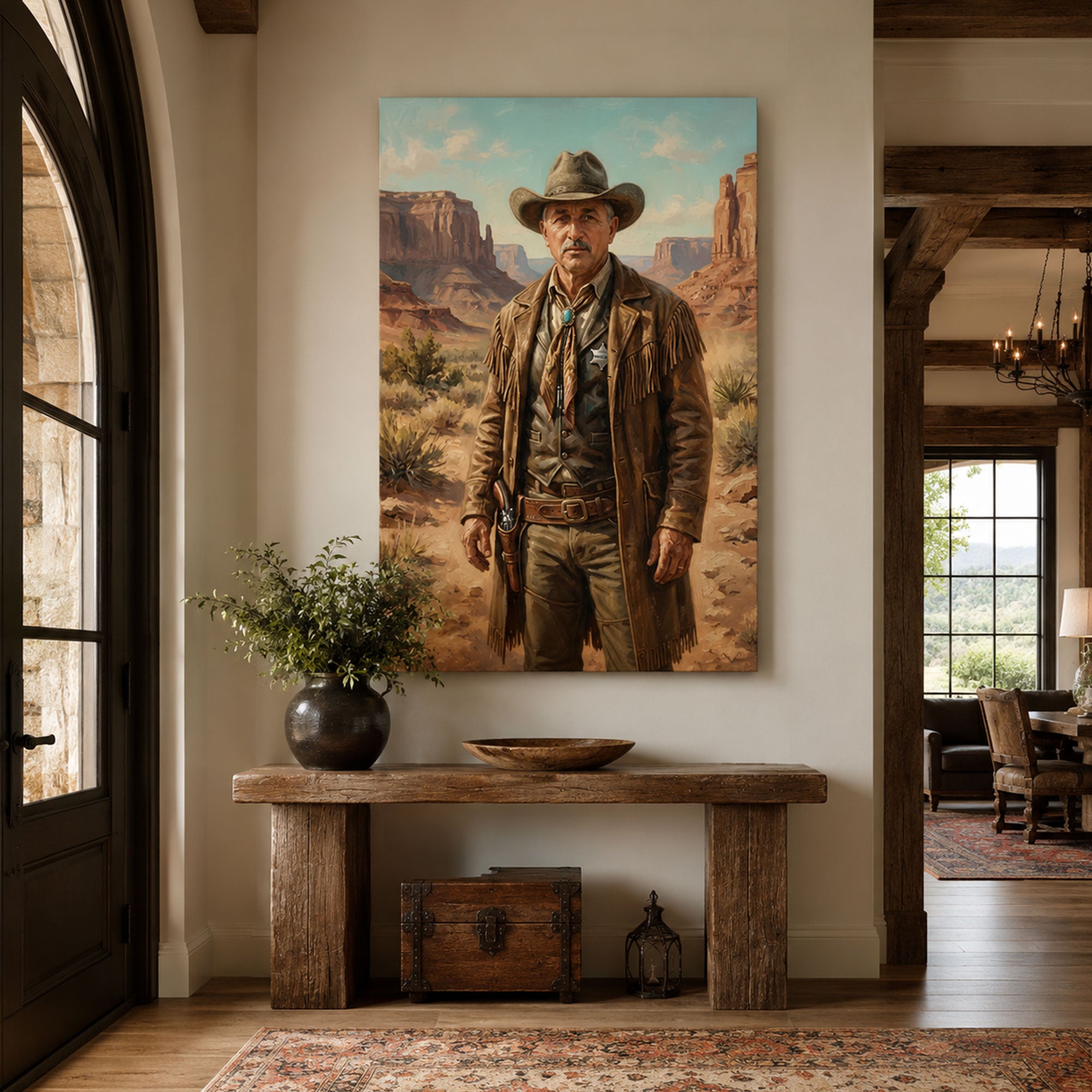Custom Face For Dad Cowboy Canvas, Personalized Western Portrait, Funny Father’s Day Gift