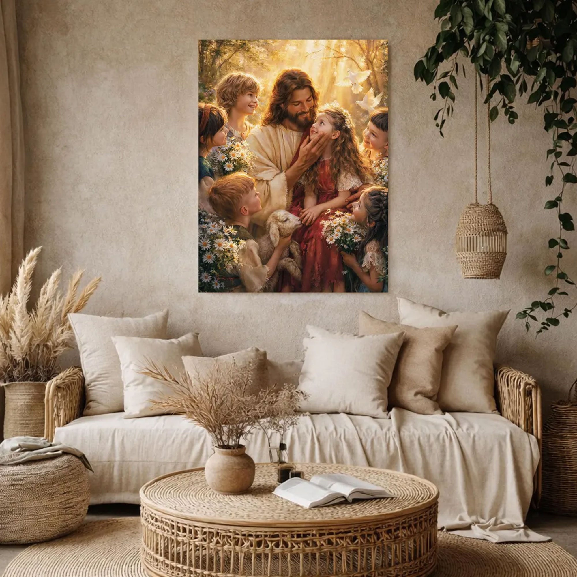 Jesus with Children Canvas Art Christian Faith Wall Decor Let the Little Children Come Painting