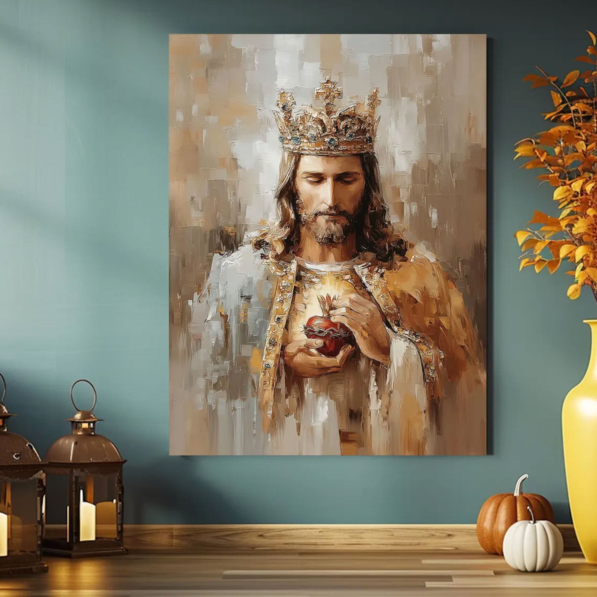 Christ the King Sacred Heart Canvas Print Jesus Royal Christian Wall Art Religious Faith Home Decor