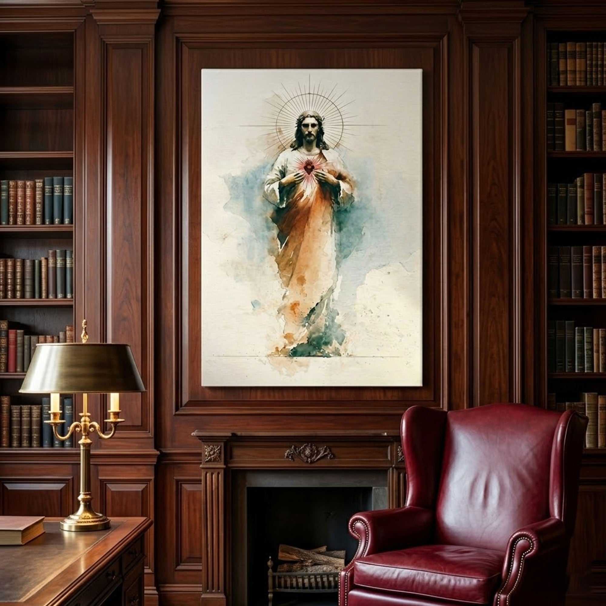 Sacred Heart of Jesus Watercolor Canvas Print, Christian Catholic Wall Art, Devotional Faith Home Decor