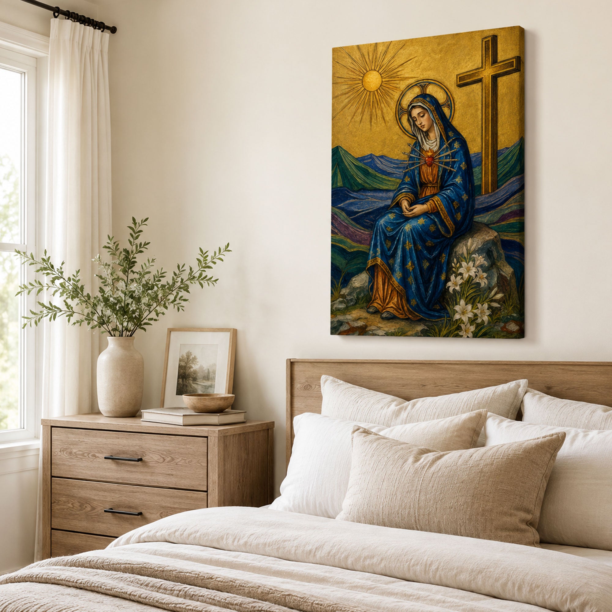 Virgin Mary Seven Swords Canvas Print, Catholic Christian Wall Decor, Marian Gift