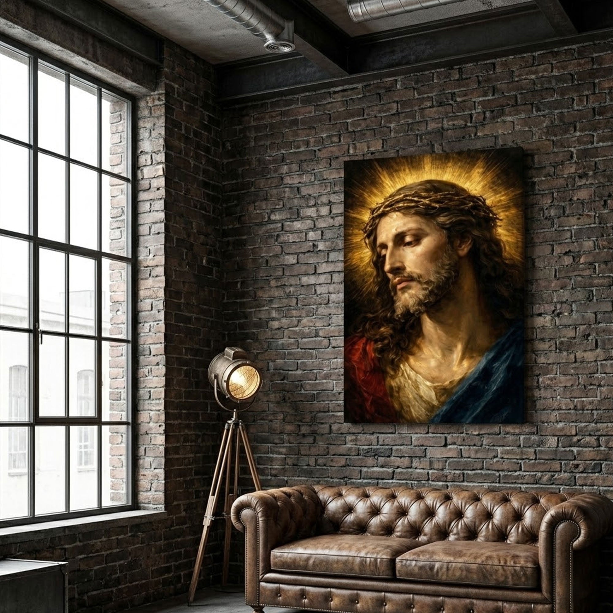 Jesus Christ Crown of Thorns Portrait Canvas Print, Sacred Christian Wall Art, Classical Religious Faith Decor