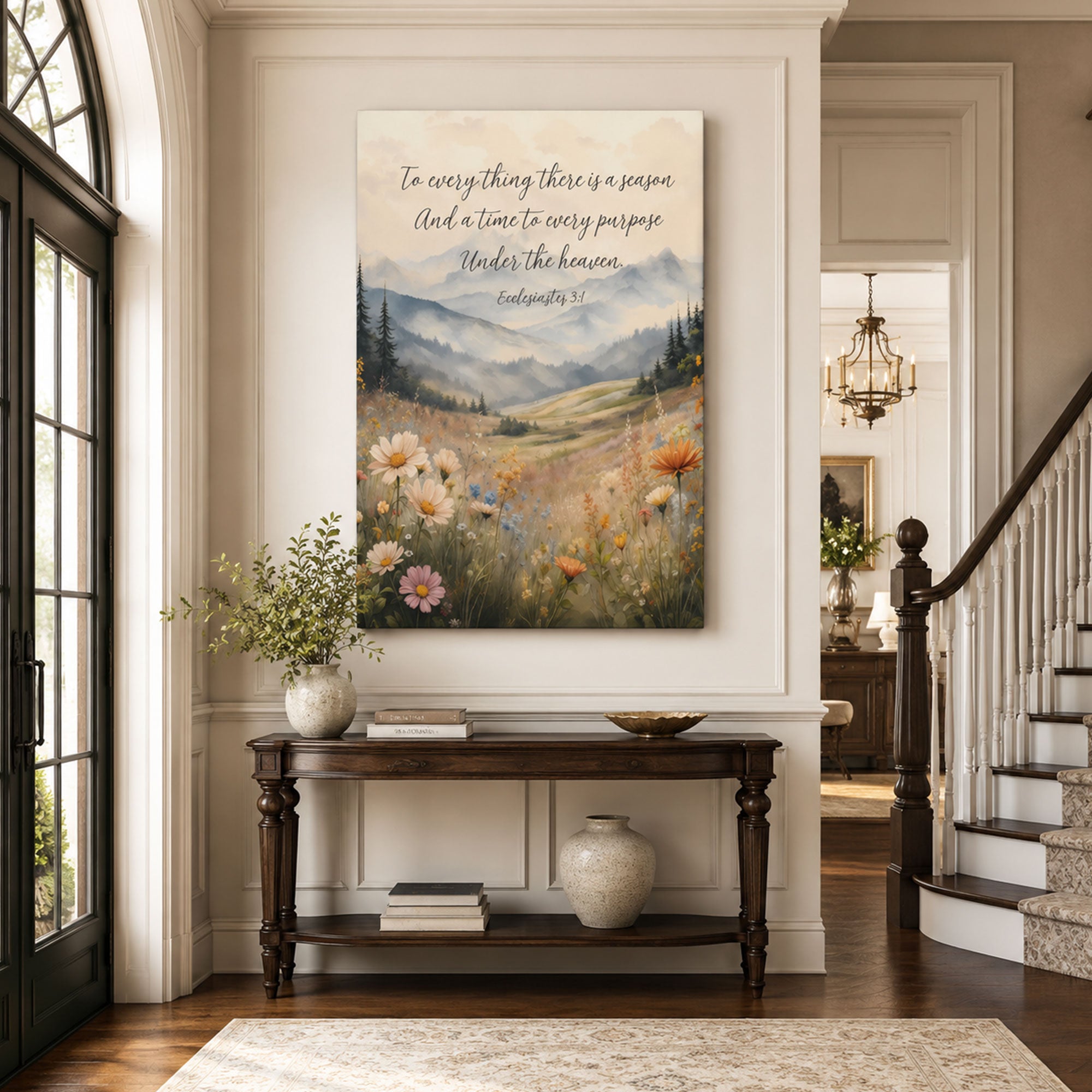 Ecclesiastes 3:1 To Everything There Is a Season Canvas Print, Christian Mountain Nature Wall Art, Bible Verse Church Decor