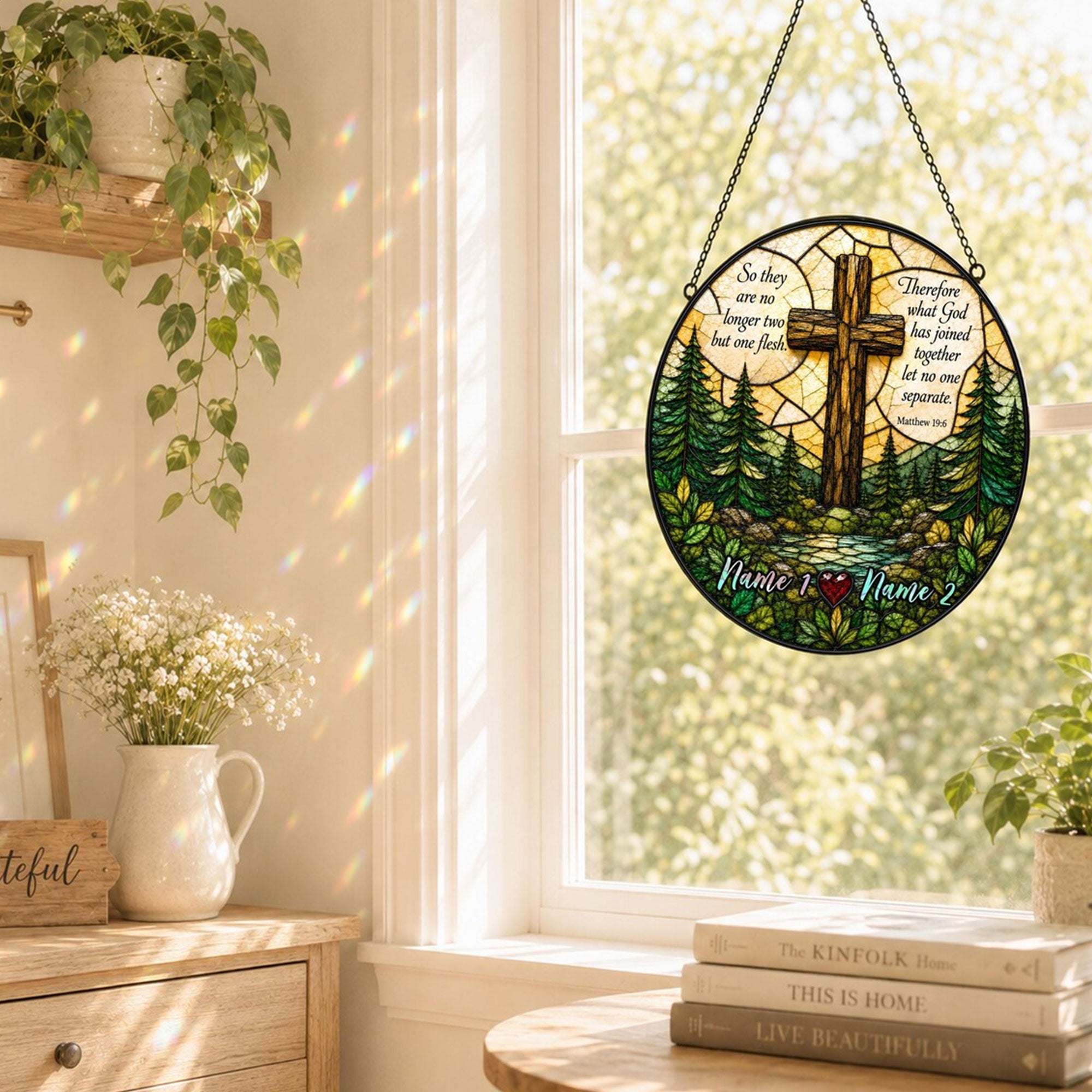 Personalized Matthew 19:6 Suncatcher, What God Has Joined Together, Christian Wedding Gift