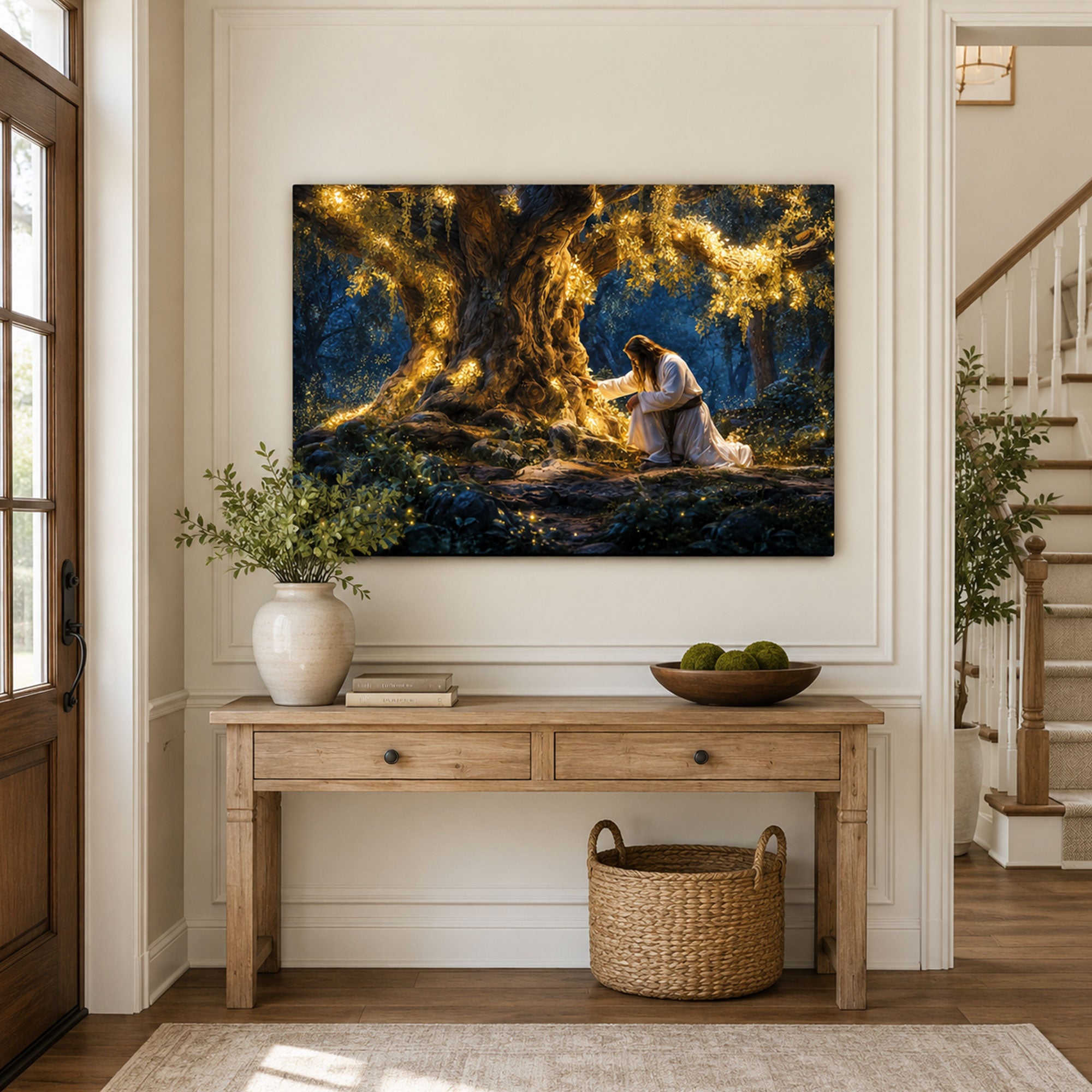 Jesus Praying Beneath the Olive Tree Canvas Print, Gethsemane Night Art