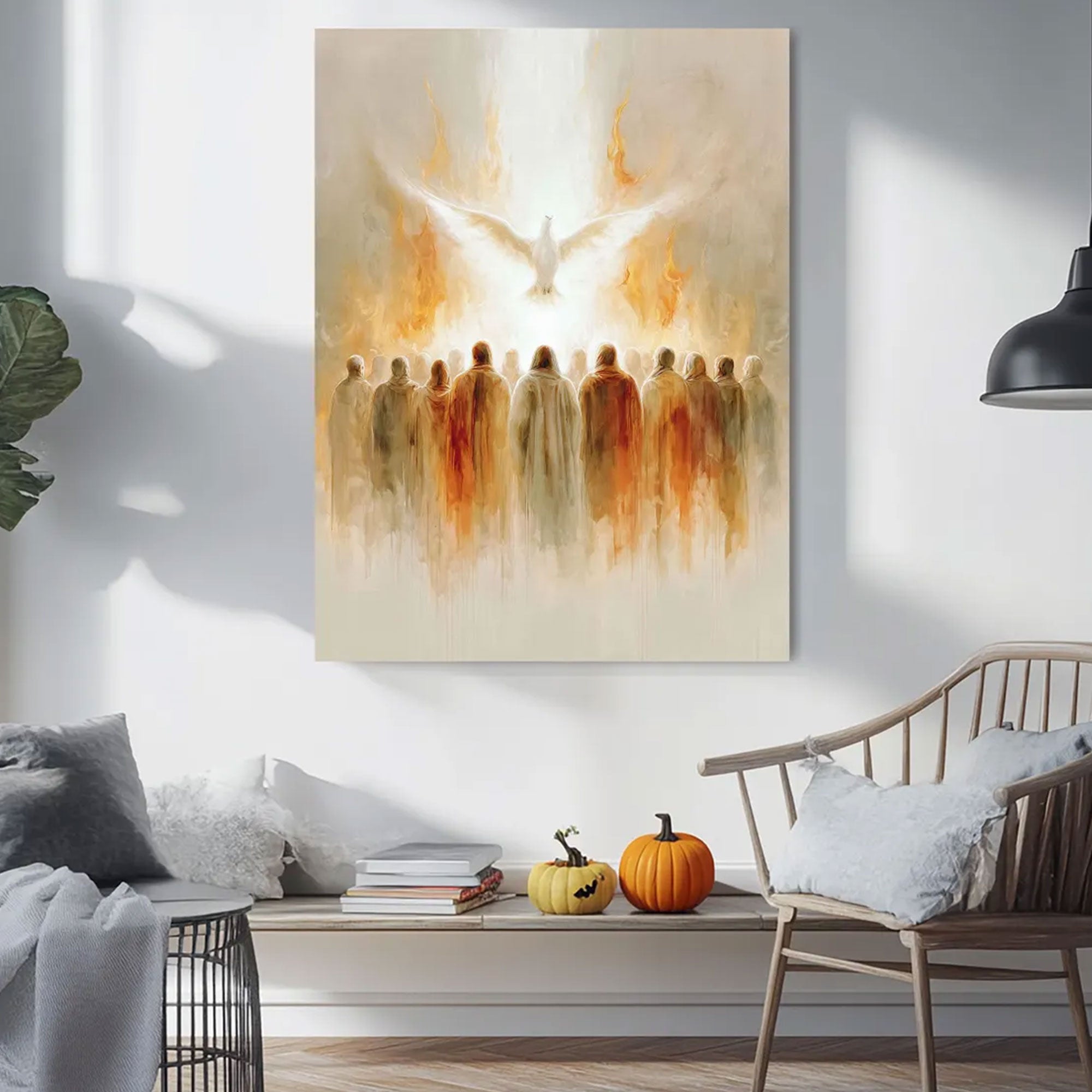 Pentecost Holy Spirit Canvas Print, Dove Descending Upon the Apostles, Christian Faith Wall Art, Biblical Religious Decor