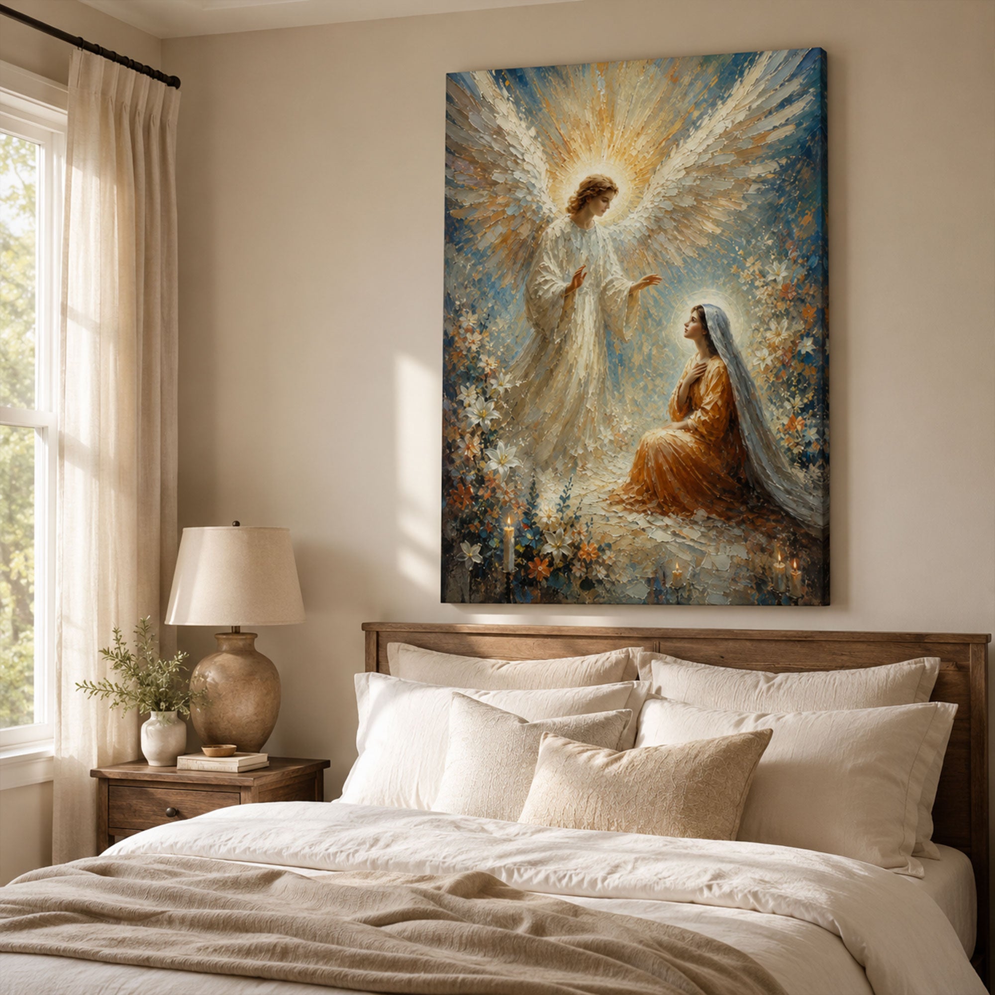The Annunciation Canvas Print, Angel Gabriel and Virgin Mary Catholic Wall Art, Faith Home Decor Gift