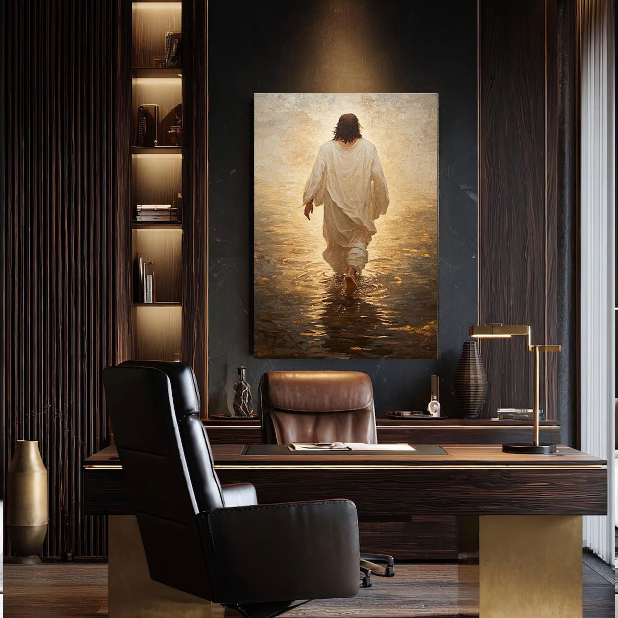 Jesus Walking on Water Canvas Print, Christian Faith Wall Art, Spiritual Religious Decor for Home Church Prayer Room