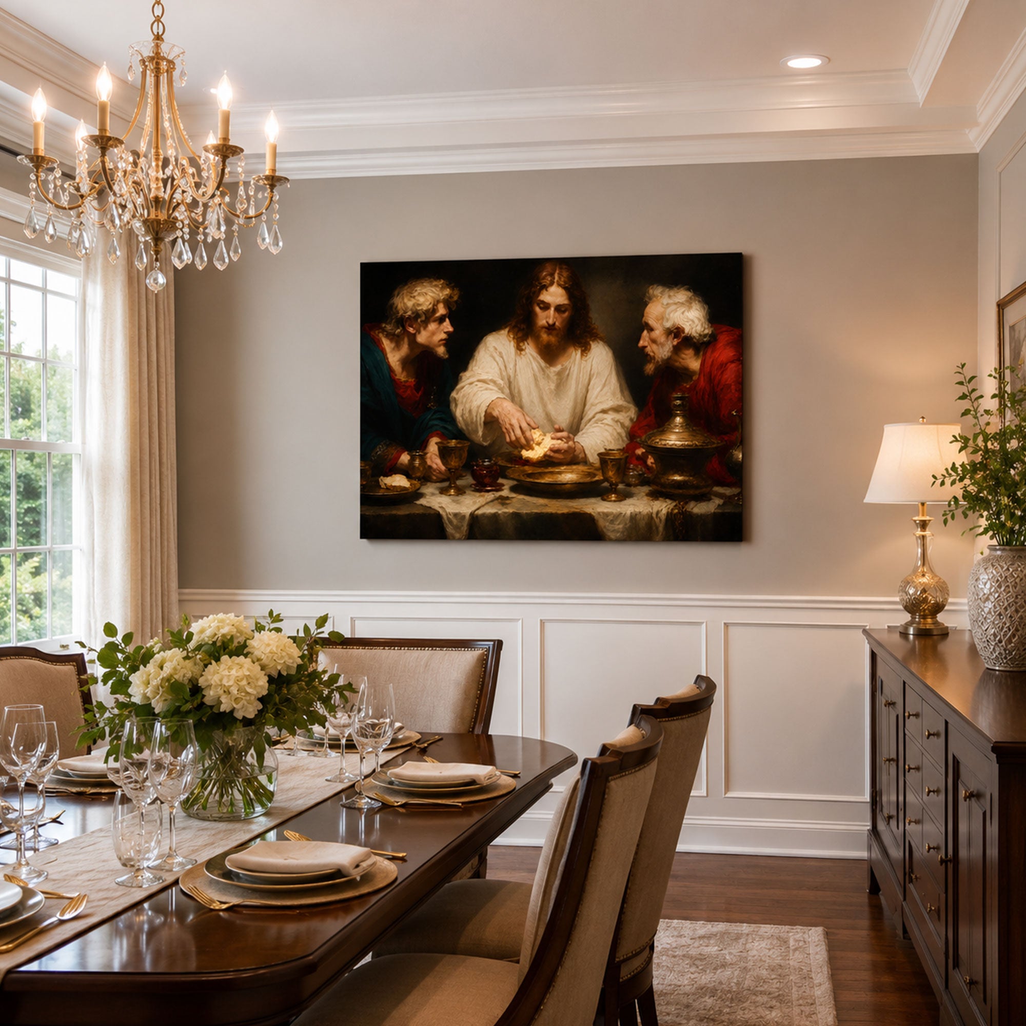 Supper at Emmaus Canvas Print, Jesus Revealed Christian Art