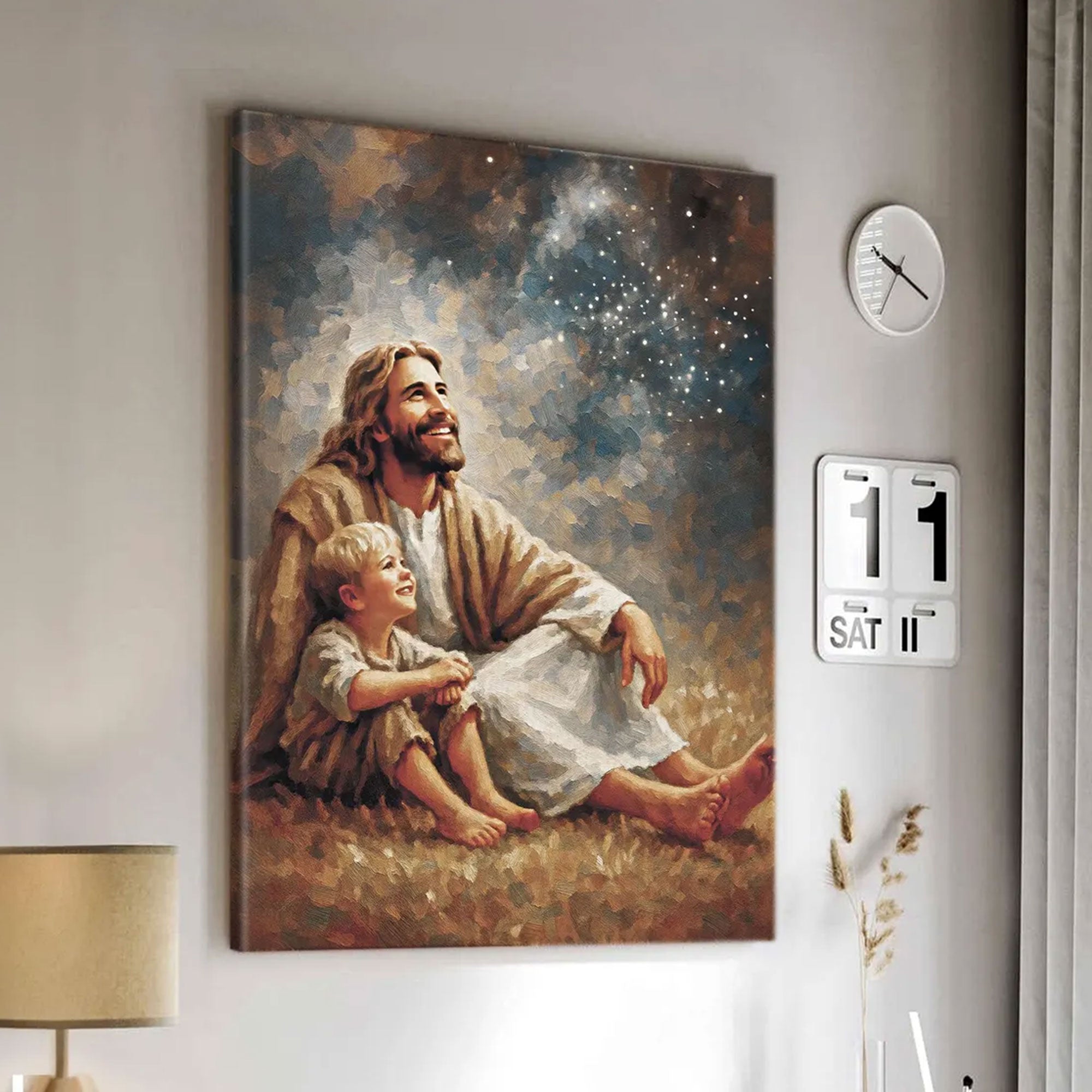 Jesus and Boy Canvas Print, Christian Faith Watercolor Wall Art, Bible Verse Spiritual Home Decor