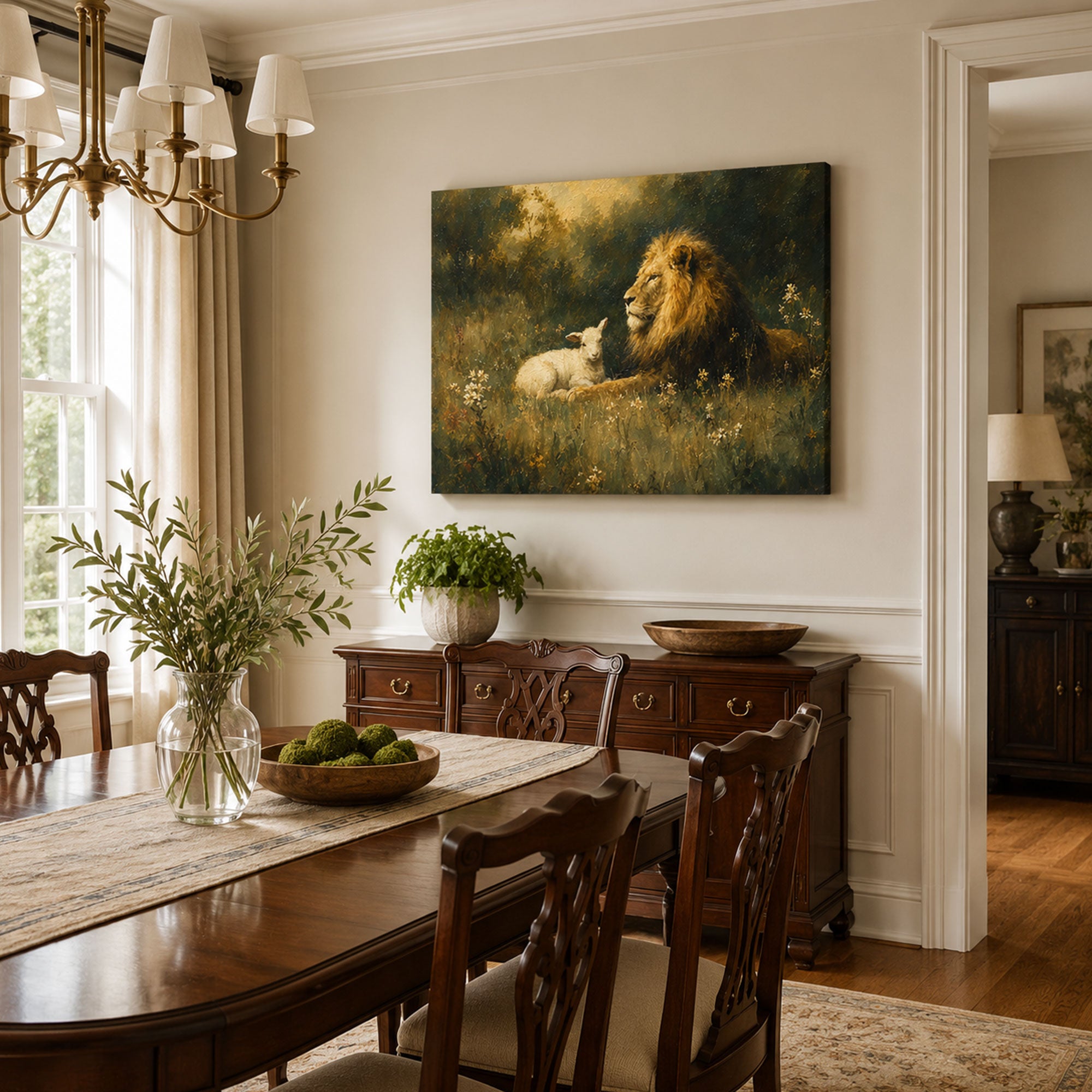 Peaceful Kingdom Lion and Lamb Canvas Print, Christian Home Decor