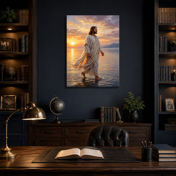Jesus Walking on Water Canvas Wall Art, Religious Christian Home Decor, Faith Inspired Artwork