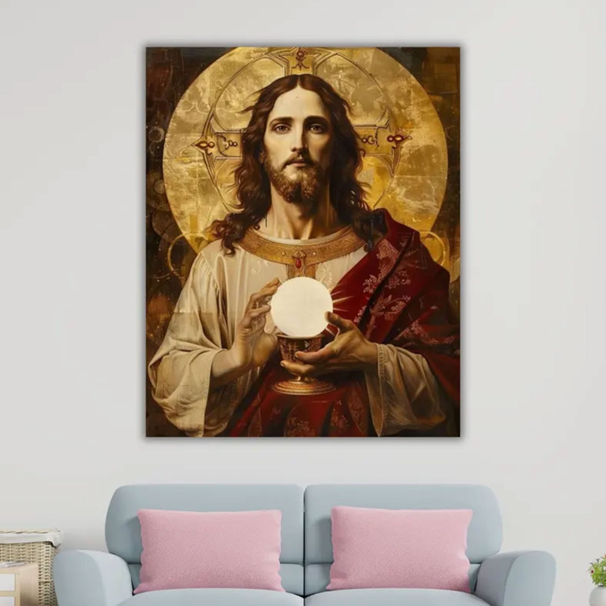 Jesus The Eucharist Canvas Print, Christian Catholic Wall Art, Sacred Heart Holy Communion Faith Decor