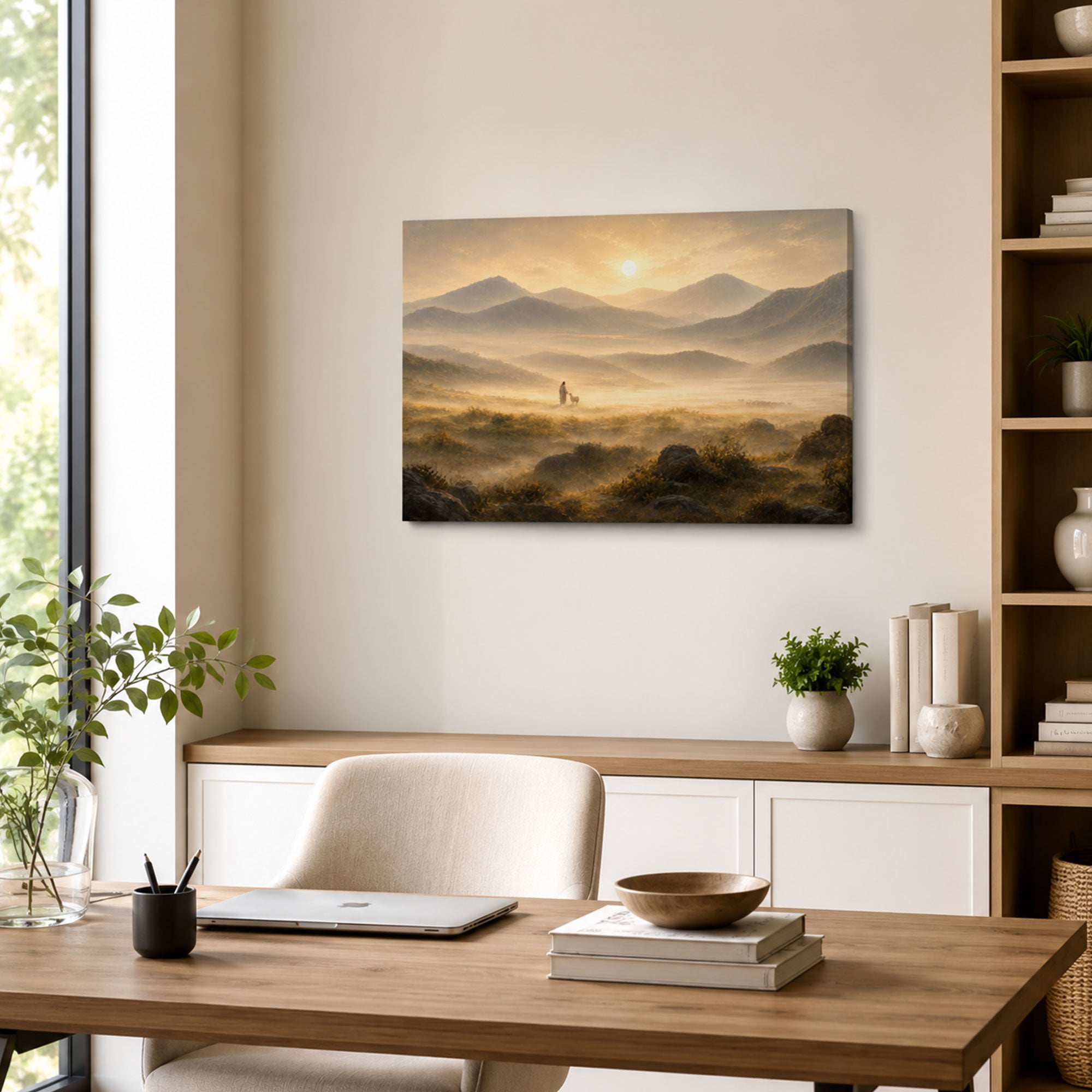 Good Shepherd in the Mountain Valley Canvas Print, Christian Home Decor
