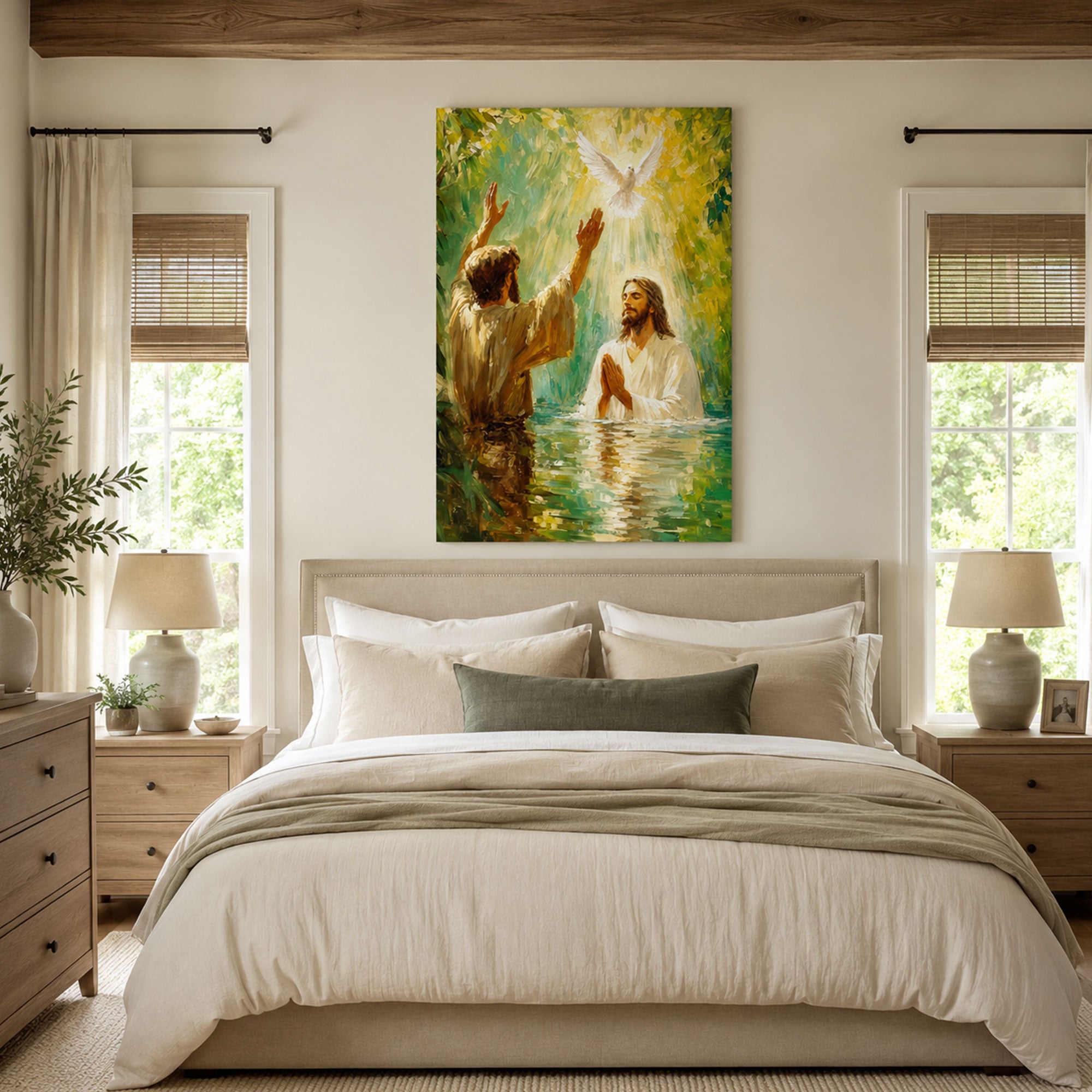 Baptism of Jesus Canvas Print, Catholic Christian Wall Art, Faith Home Decor Gift