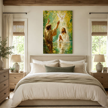 Baptism of Jesus Canvas Print, Catholic Christian Wall Art, Faith Home Decor Gift