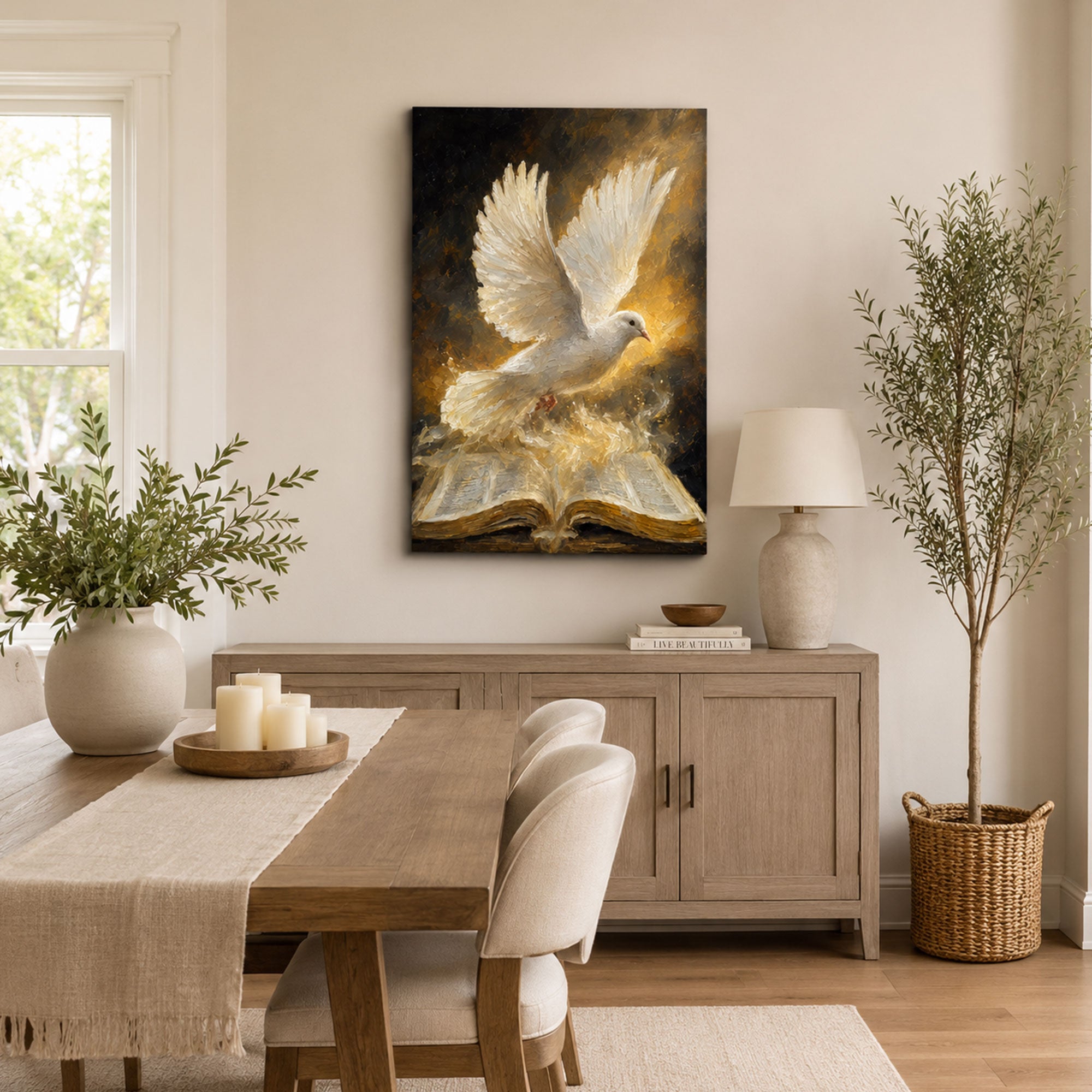 Holy Spirit Dove and Bible Canvas Print, Christian Wall Decor, Faith Gift for Home