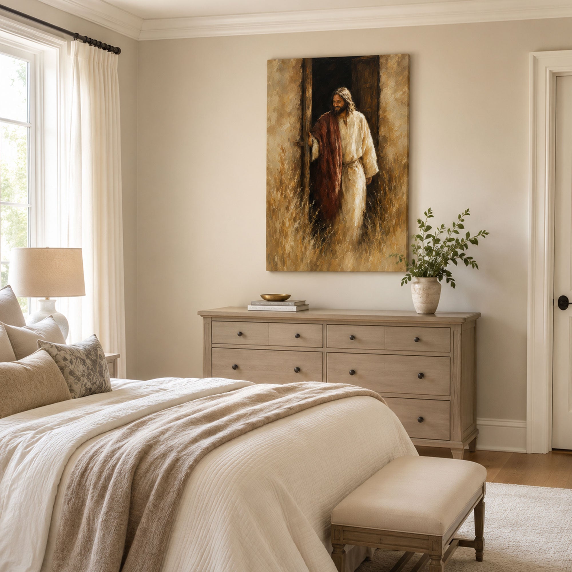 Jesus Welcoming You at the Open Door Canvas Print, Christian Home Decor