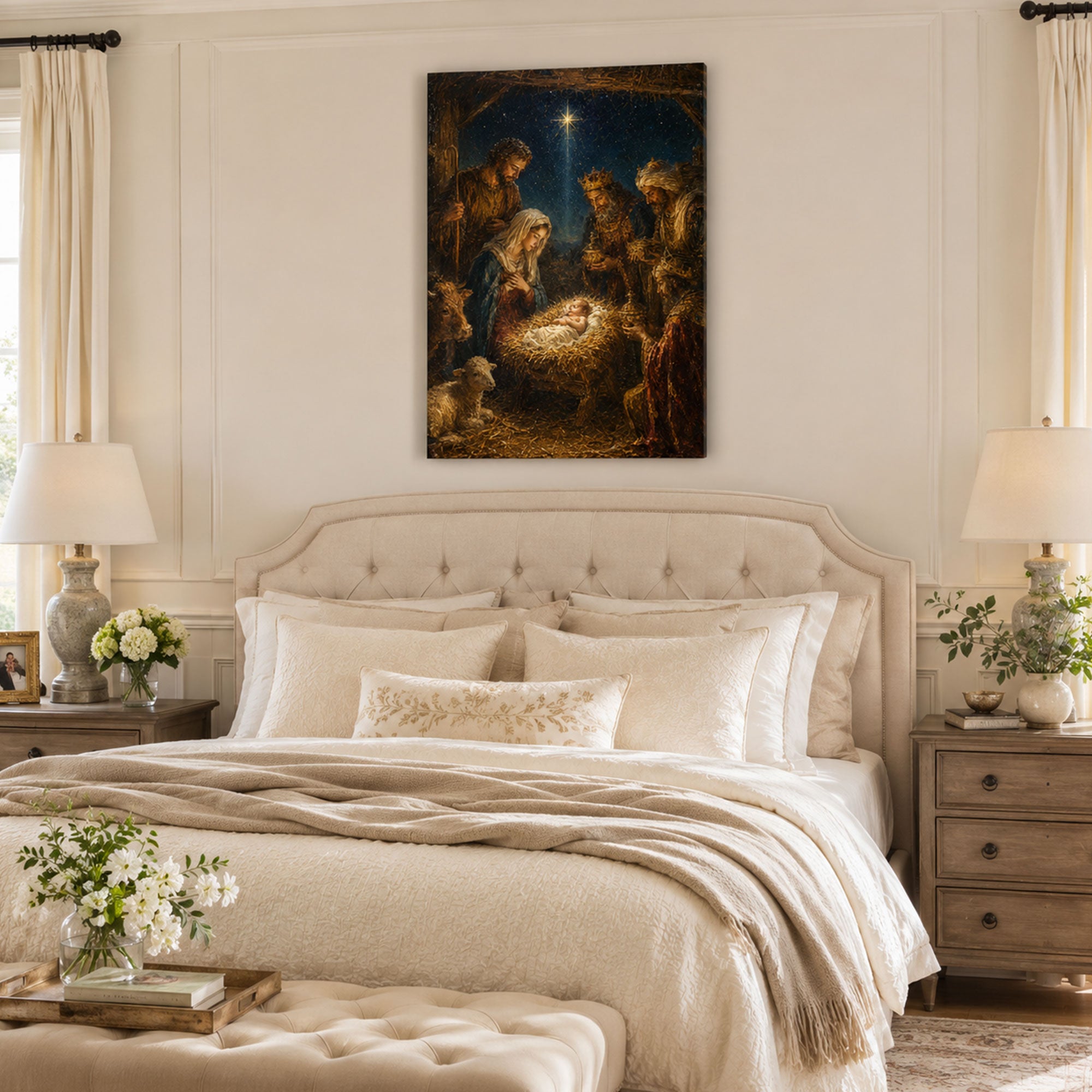 Adoration of the Magi Nativity Canvas Print, Star of Bethlehem Catholic Decor