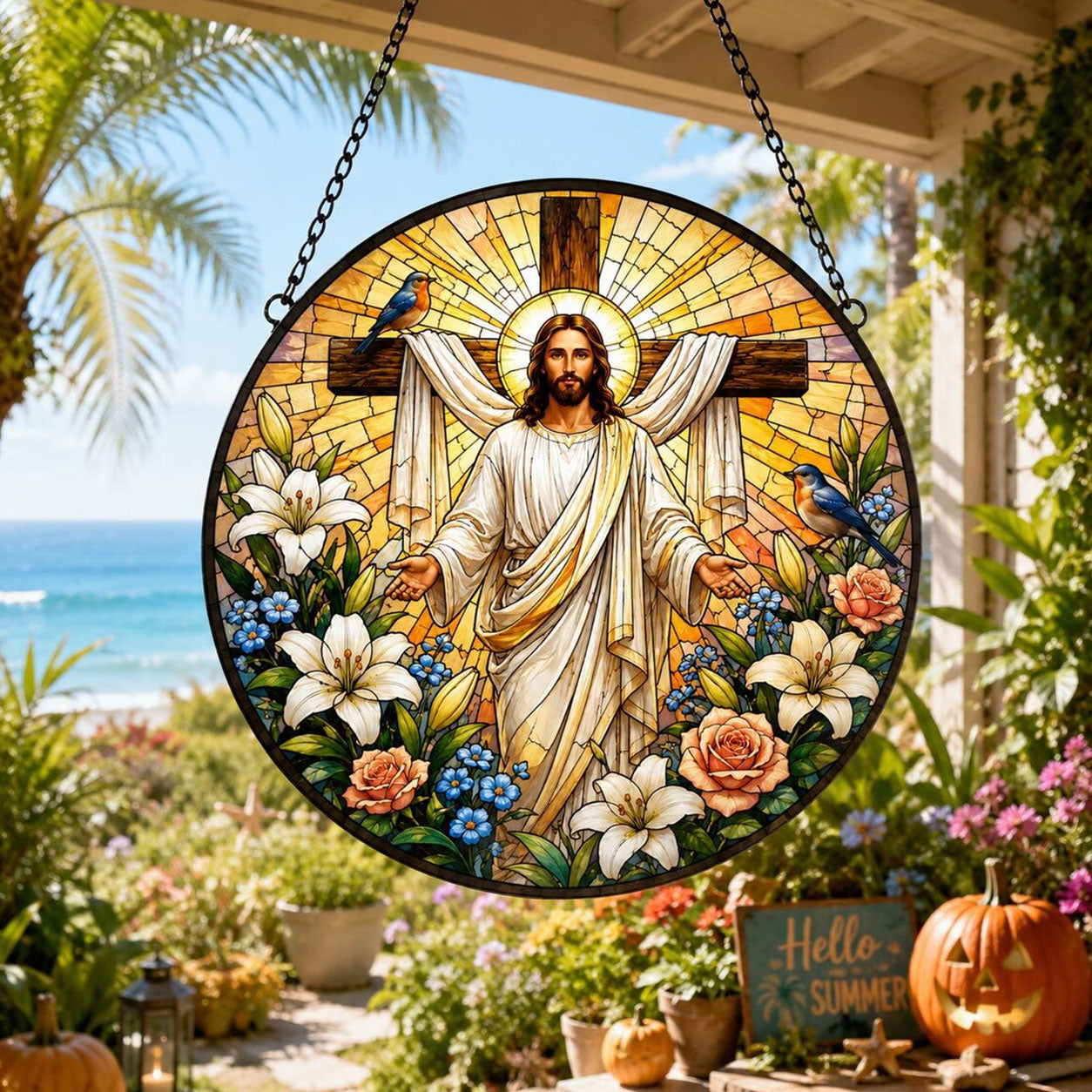Jesus Christ Open Arms Suncatcher, Easter Cross Christian Home Decor, Faith Inspired Gift