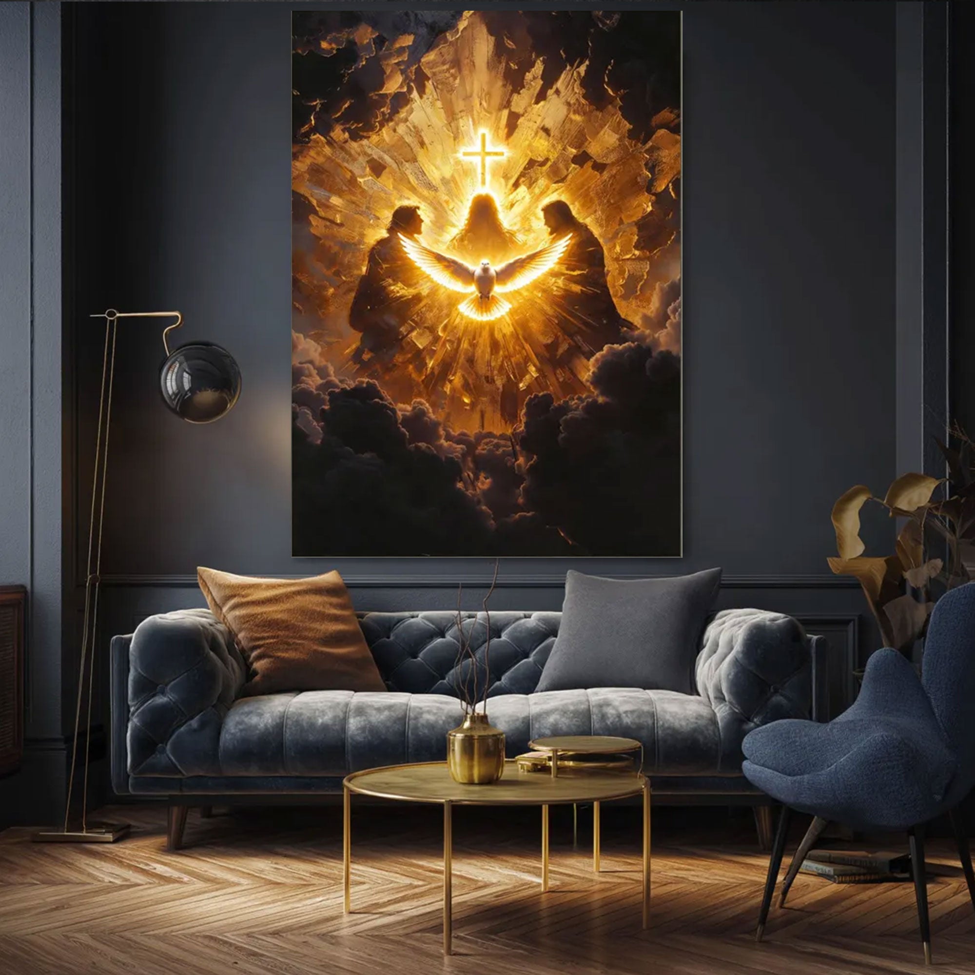 Radiant Holy Spirit Canvas Print, Illuminated Dove with Cross Wall Art, Symbol of Divine Presence and Light, Christian Religious Decor, Inspirational Faith Gift