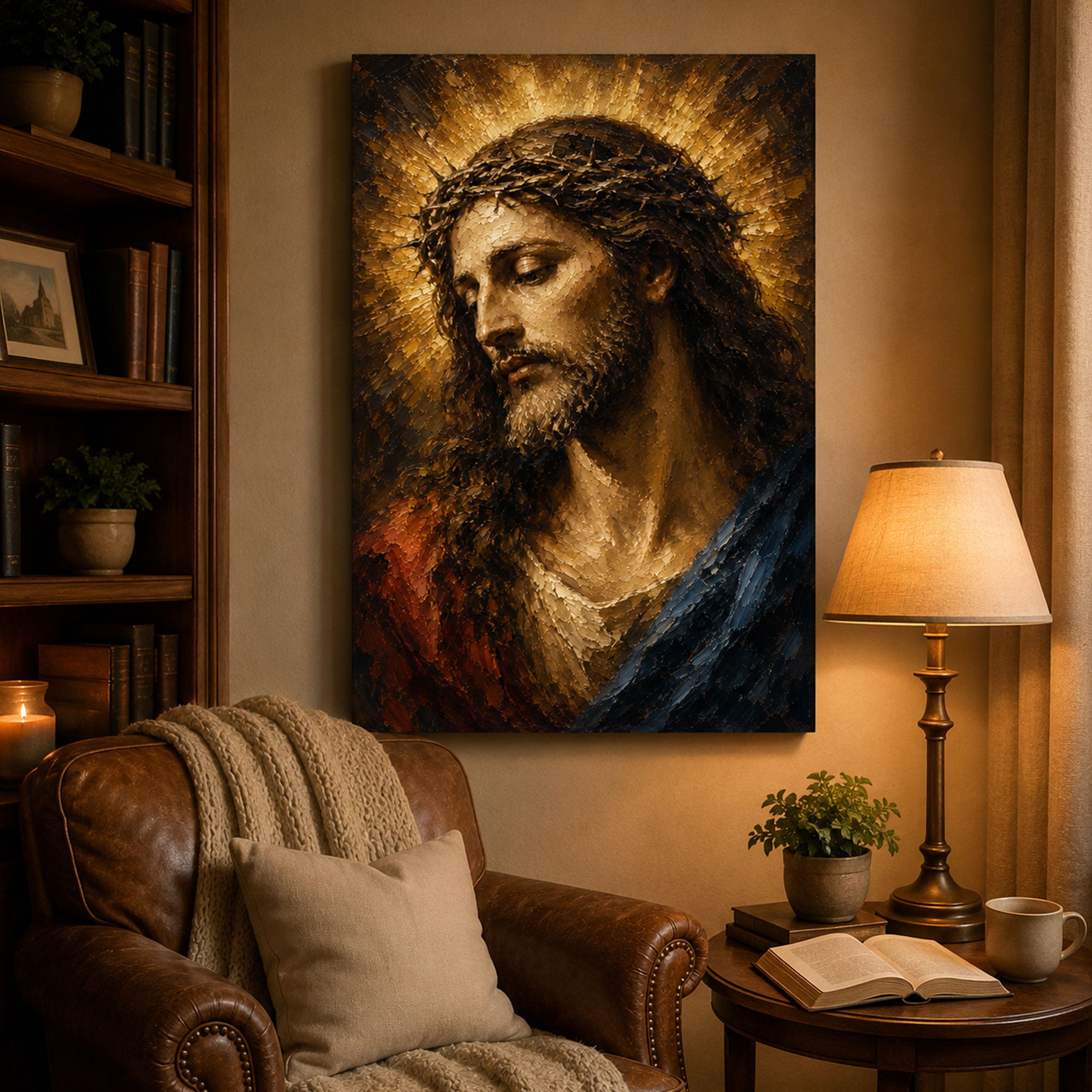 Christ the King Canvas Print, Crown of Thorns Jesus Wall Art, Radiant Christian Home Decor
