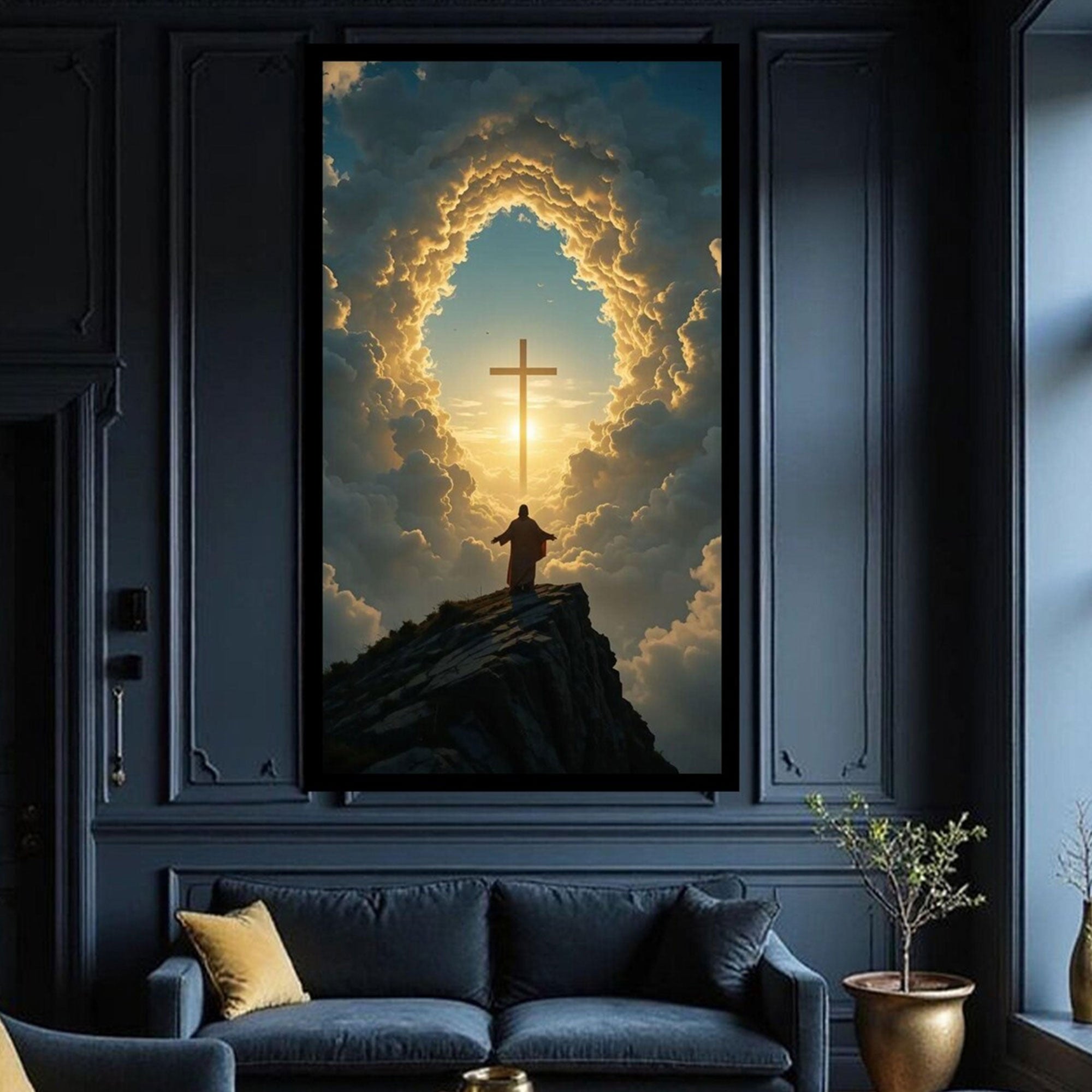 Spiritual Sunrise Cross Canvas Print, Christian Wall Art, Religious Landscape Decor, Faith Home Gift